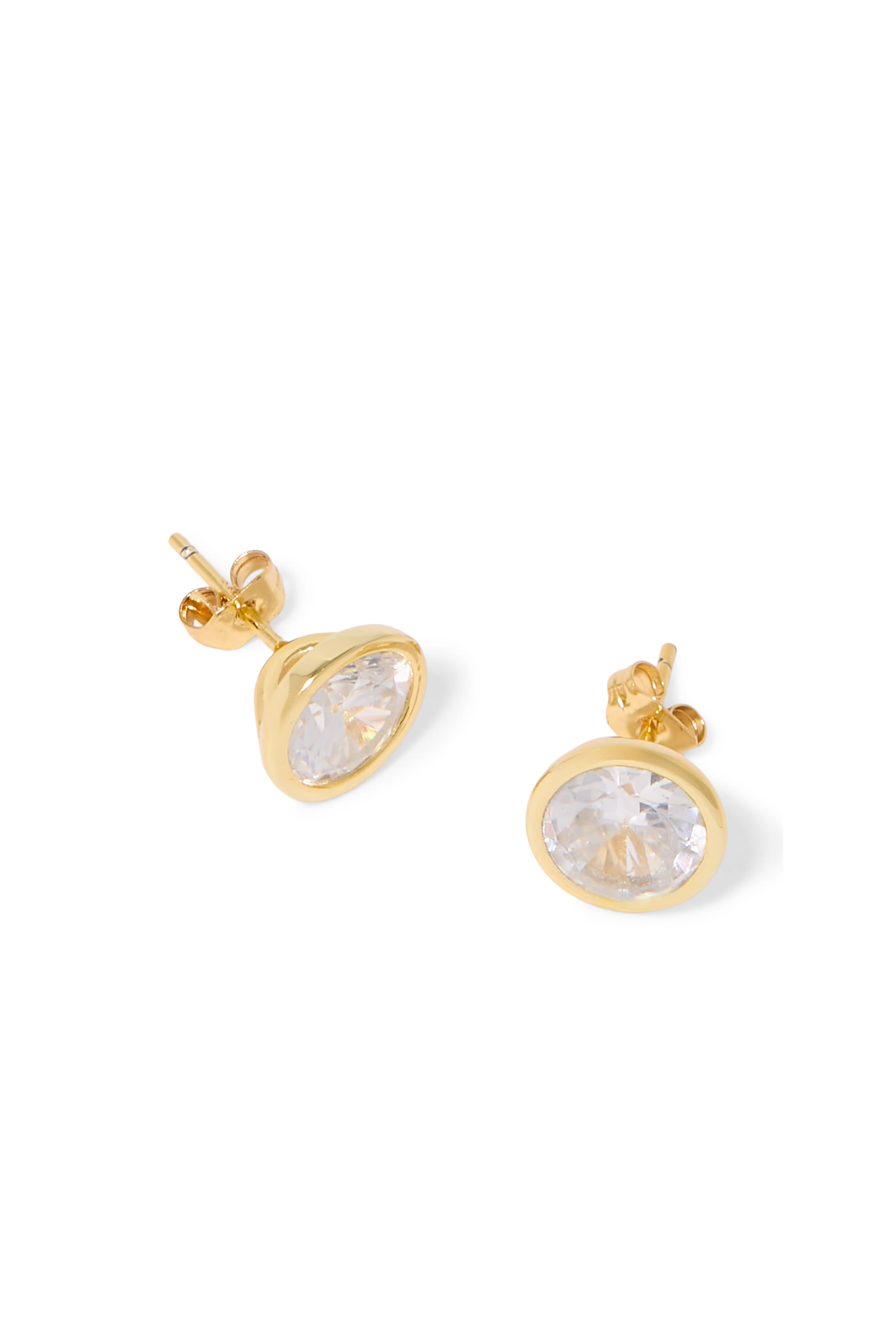 Solitaire Bezel Stud Earrings, 14k Vermeil on Sterling Silve & Cubic Zirconia