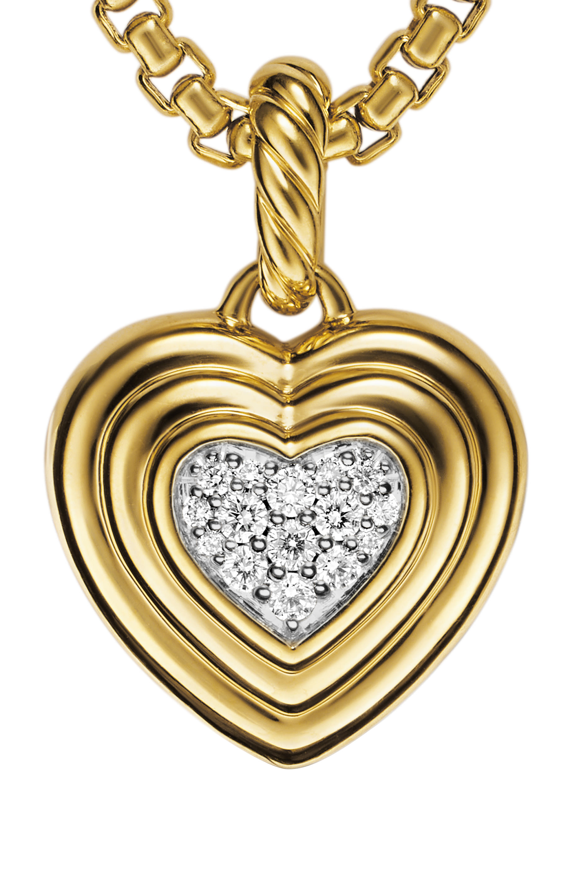 Puffy Heart Pendant, 18K Yellow Gold & Diamonds