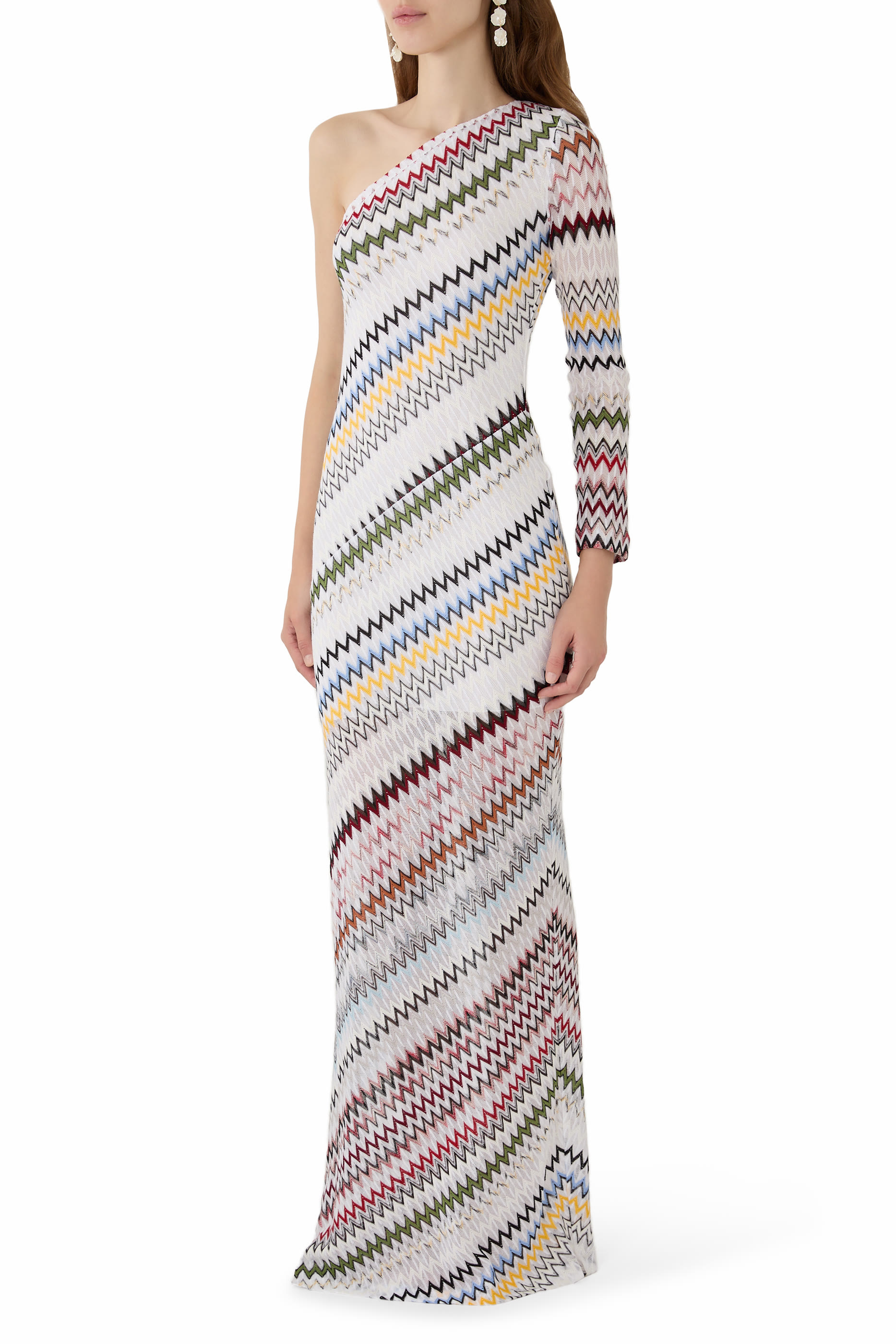 Micro Chevron One Shoulder Maxi Dress