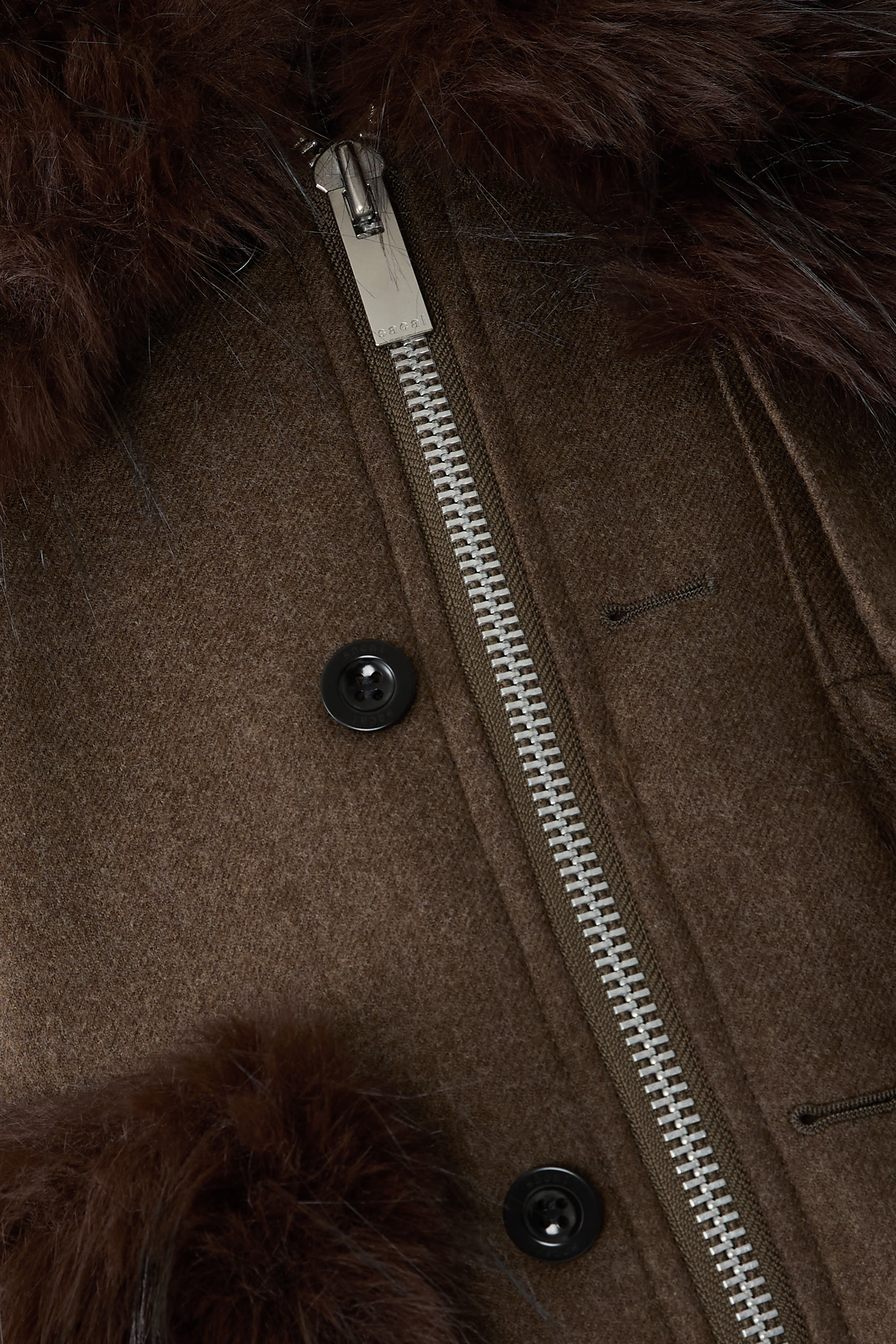 Faux Fur-Trim Collar and Pockets Jacket