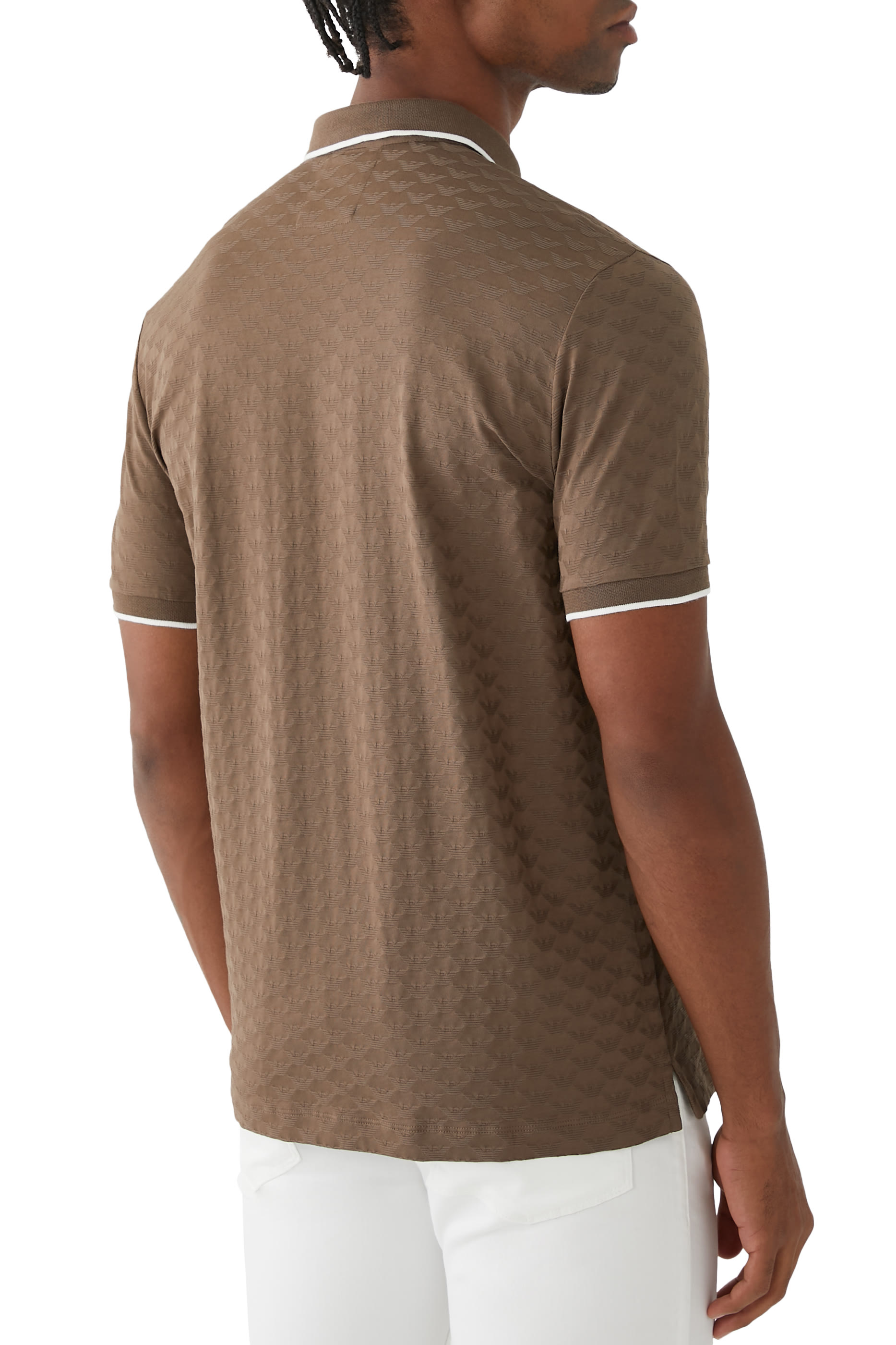 Mercerised Jersey Polo Shirt with All-Over Jacquard Eagle