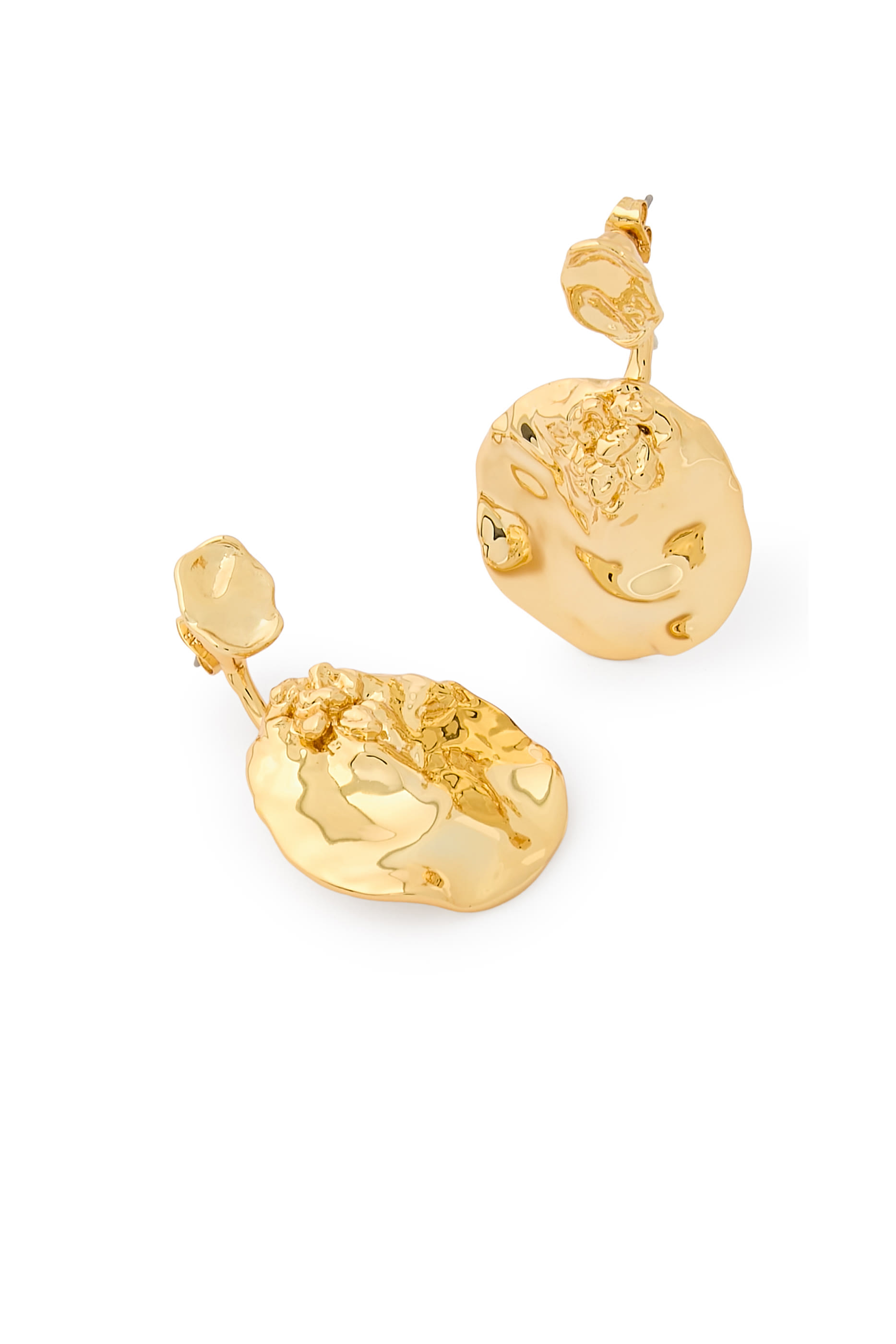 Brut Gold Coin Front Back Earrings, 14K Gold-Plated Brass