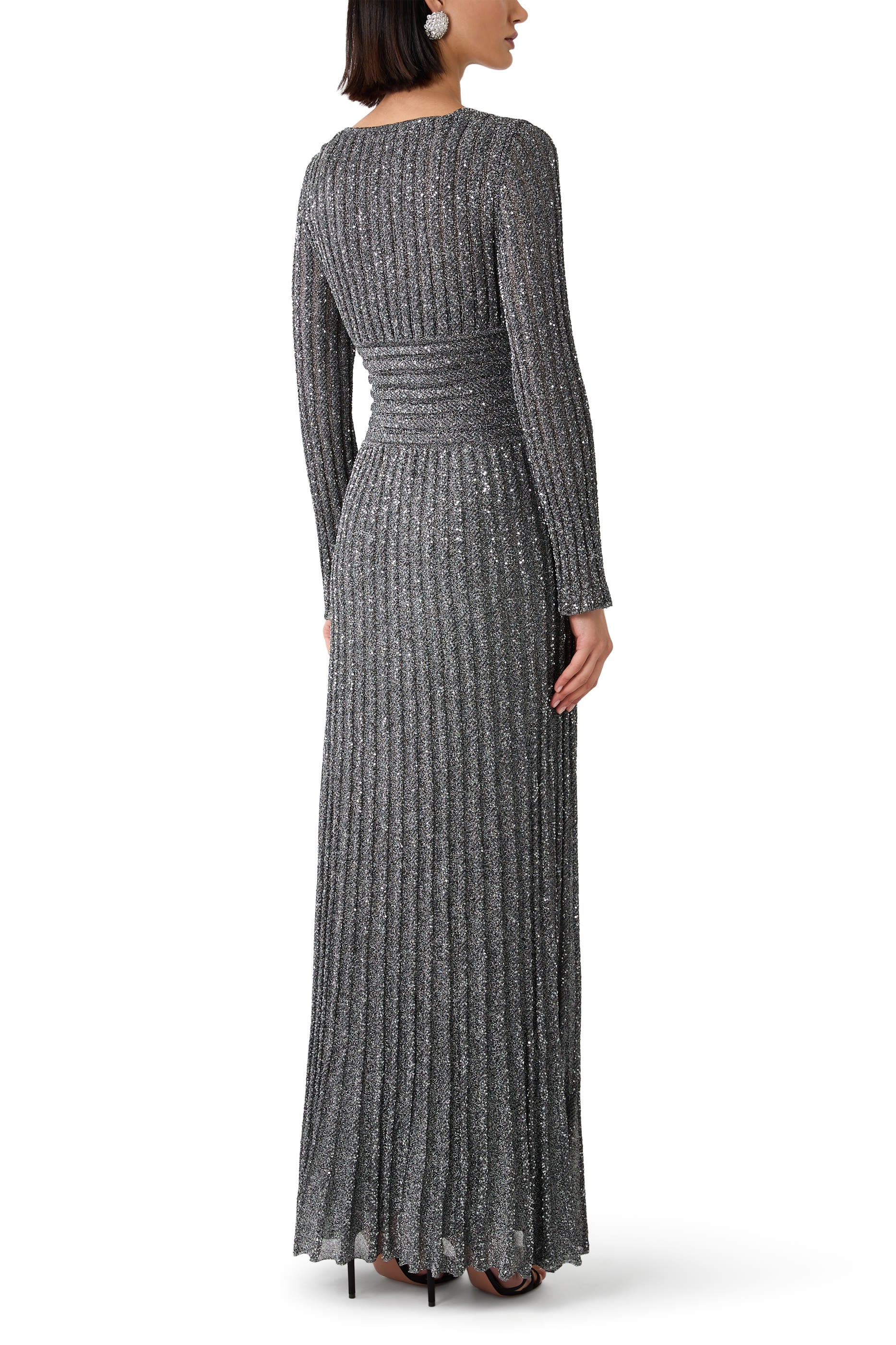  Partialized Long-Sleeve V-Neck Maxi Dress