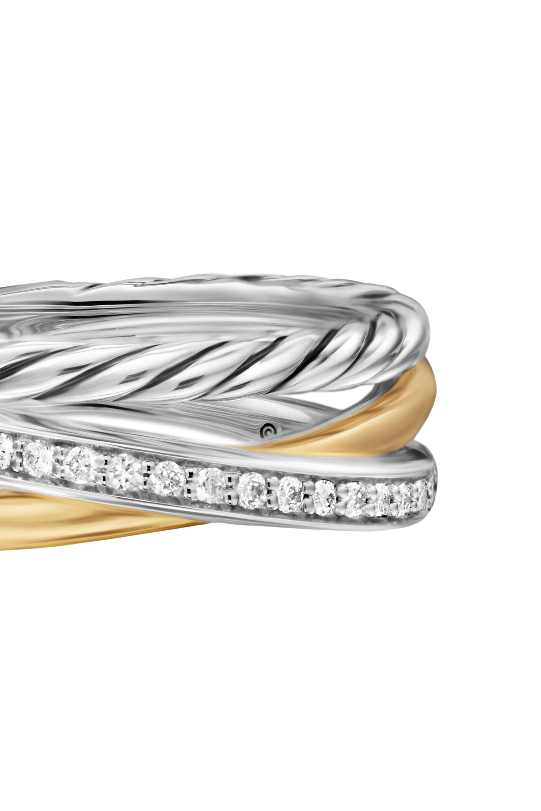Crossover Three Row Ring, Sterling Silver with 18K Yellow Gold & Diamonds