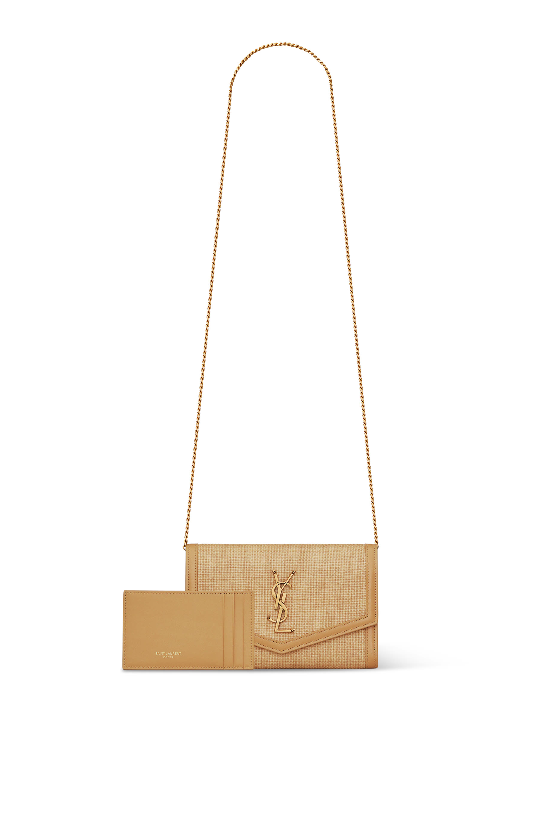 Uptown Chain Wallet in Micro Raffia
