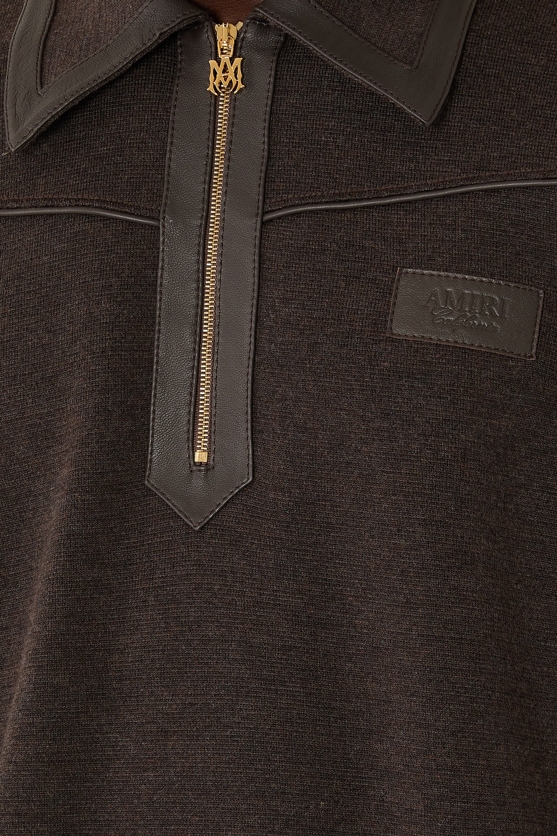 Leather Trim Knit Zipped Polo