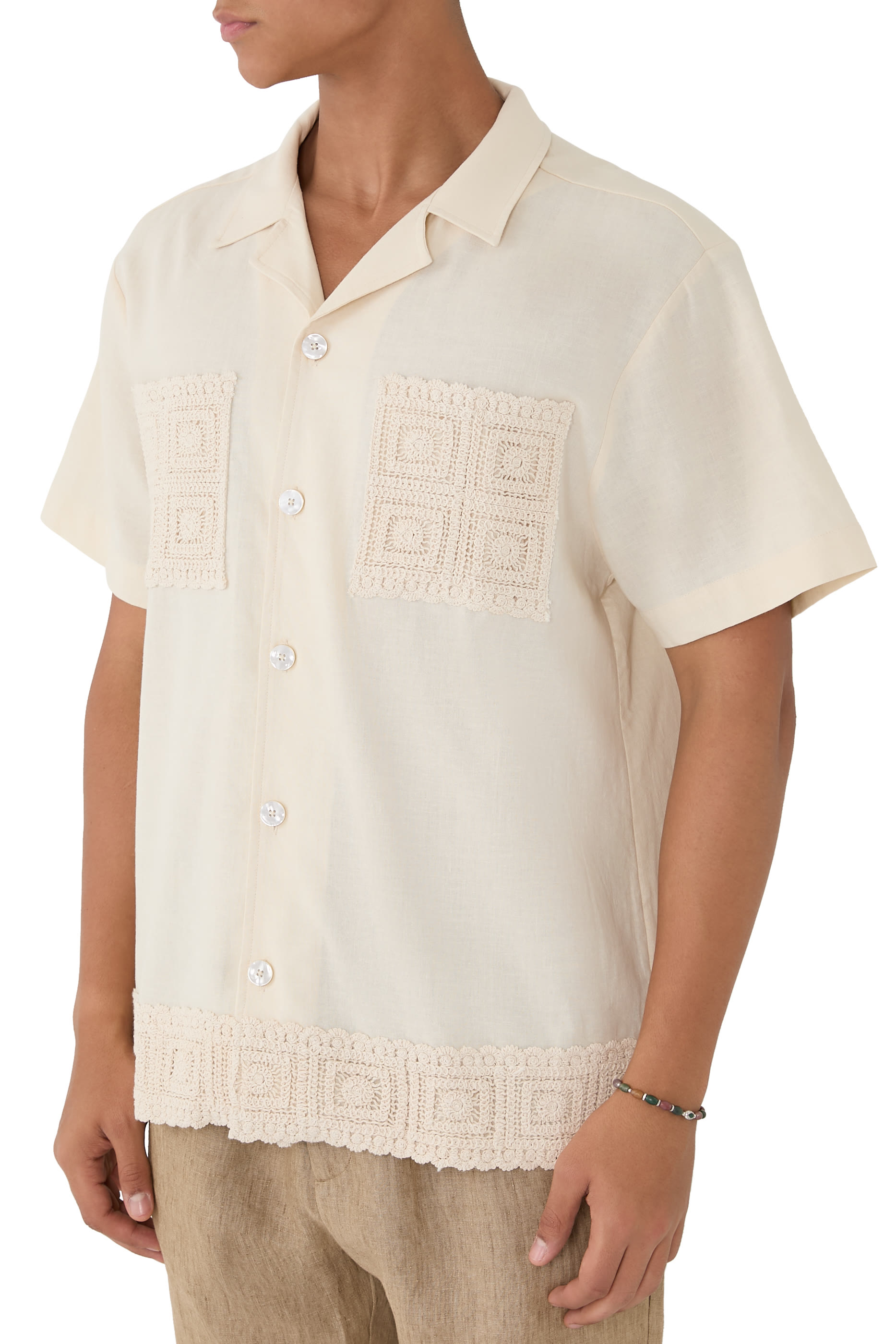 Inigo Linen Blend Crochet Detail Shirt