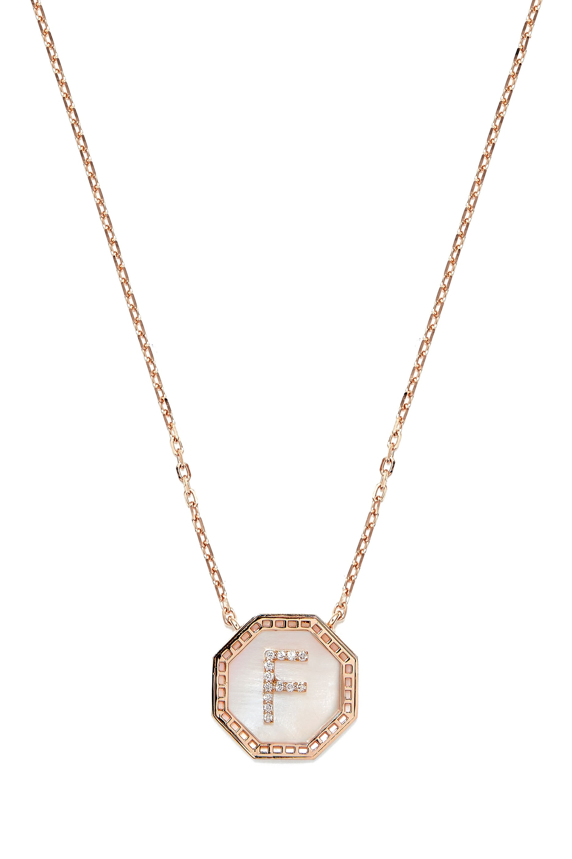  Harf Turath Letter A Pendant Necklace, 18k Rose Gold, Diamonds & Mother of Pearl