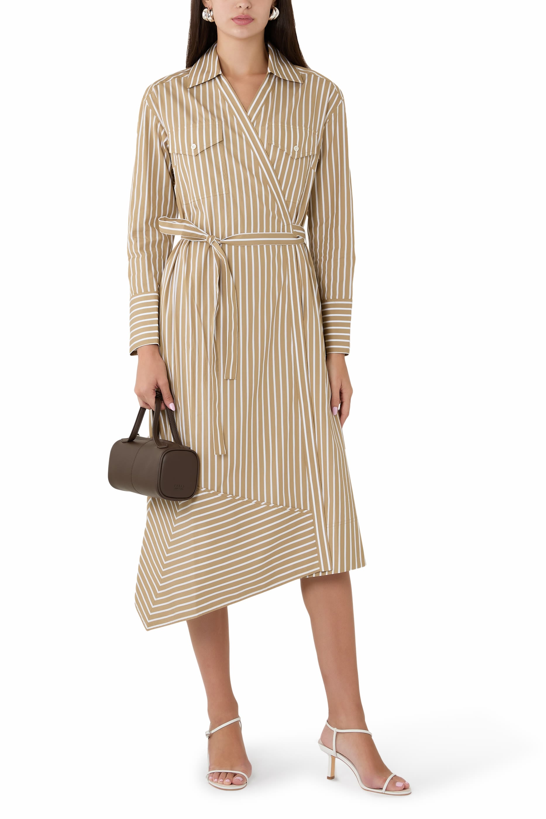 Stripe Poplin Wrap Shirt Dress 