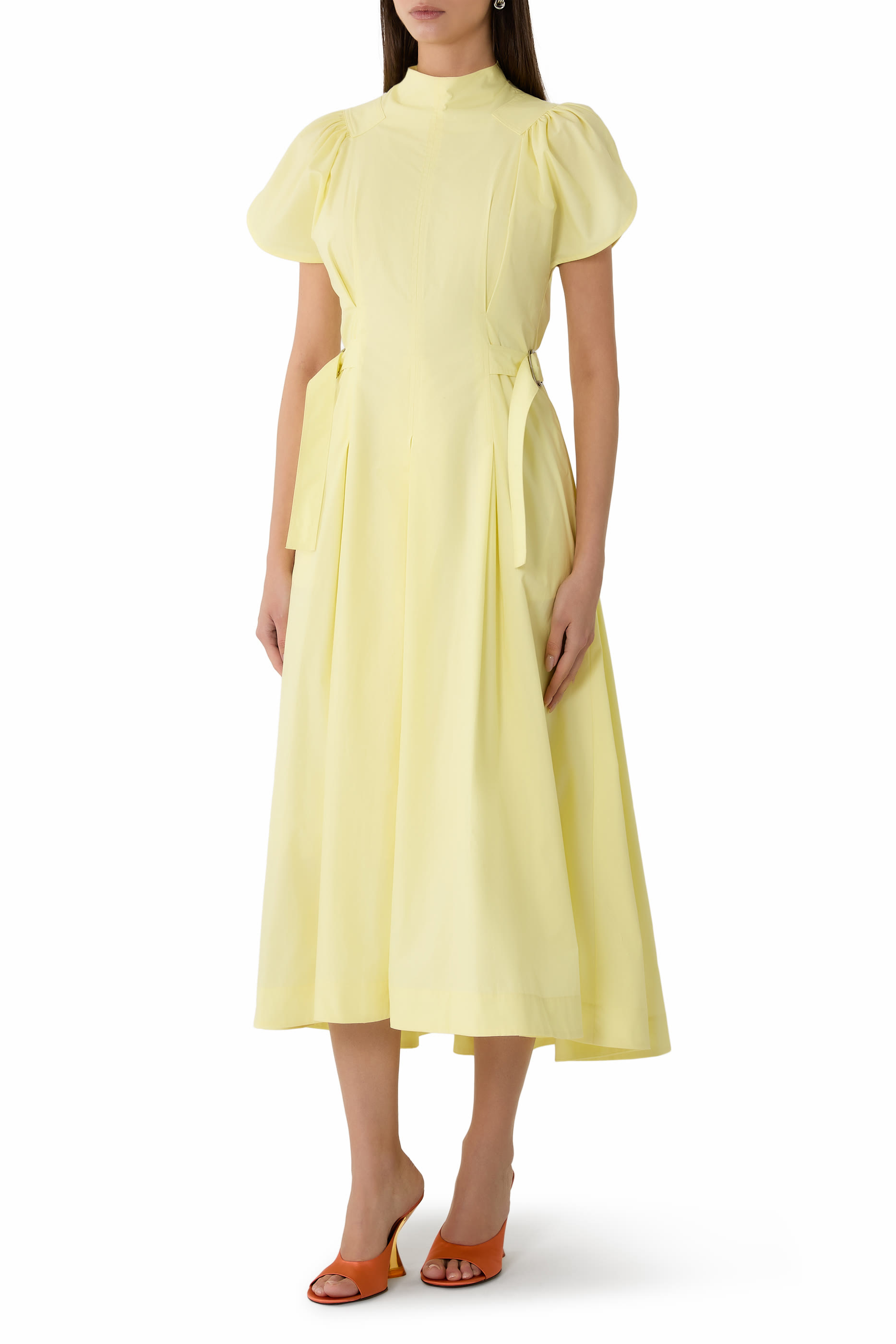 Puff Sleeves Side-Tie Midi Dress