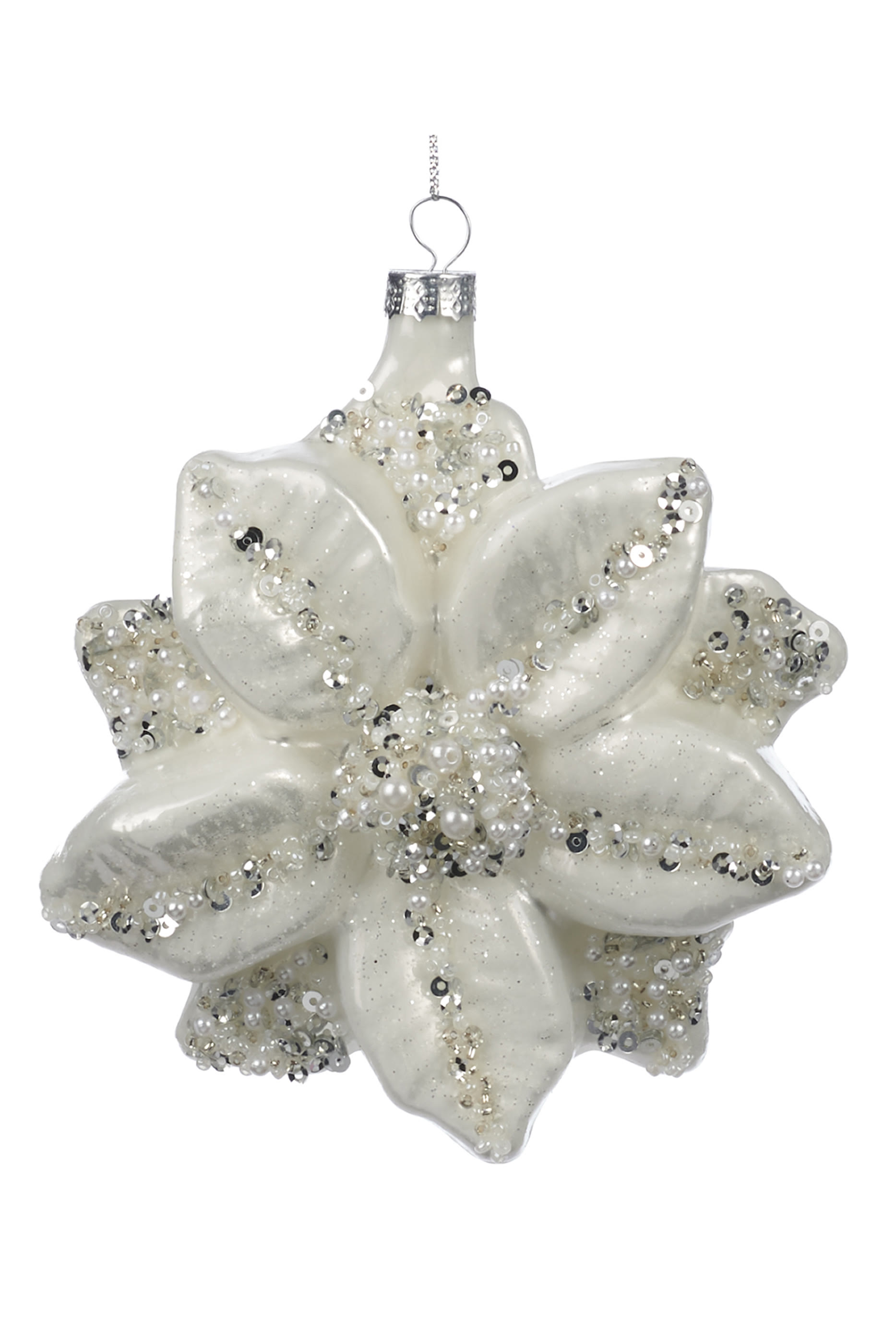 Glass Pearl Poinsettia Flower Ornament