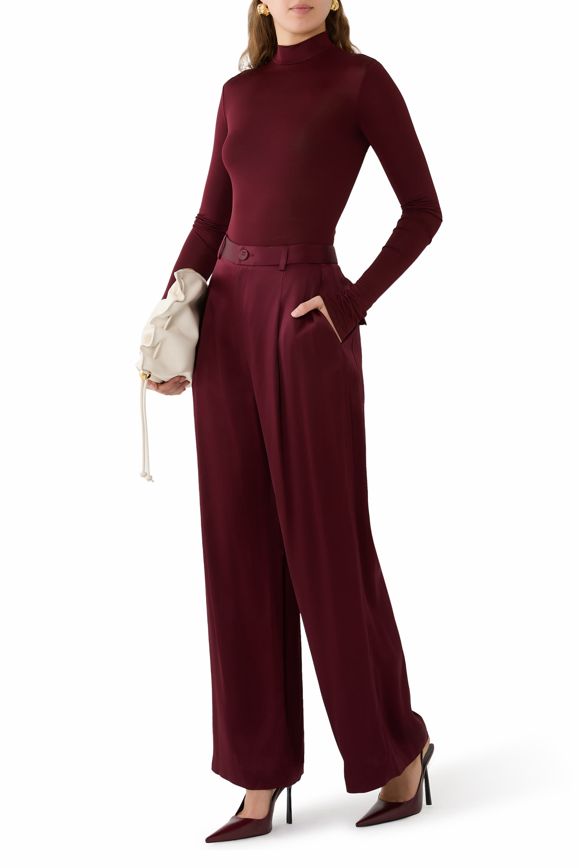 Satin Relaxed Pleated Pants 