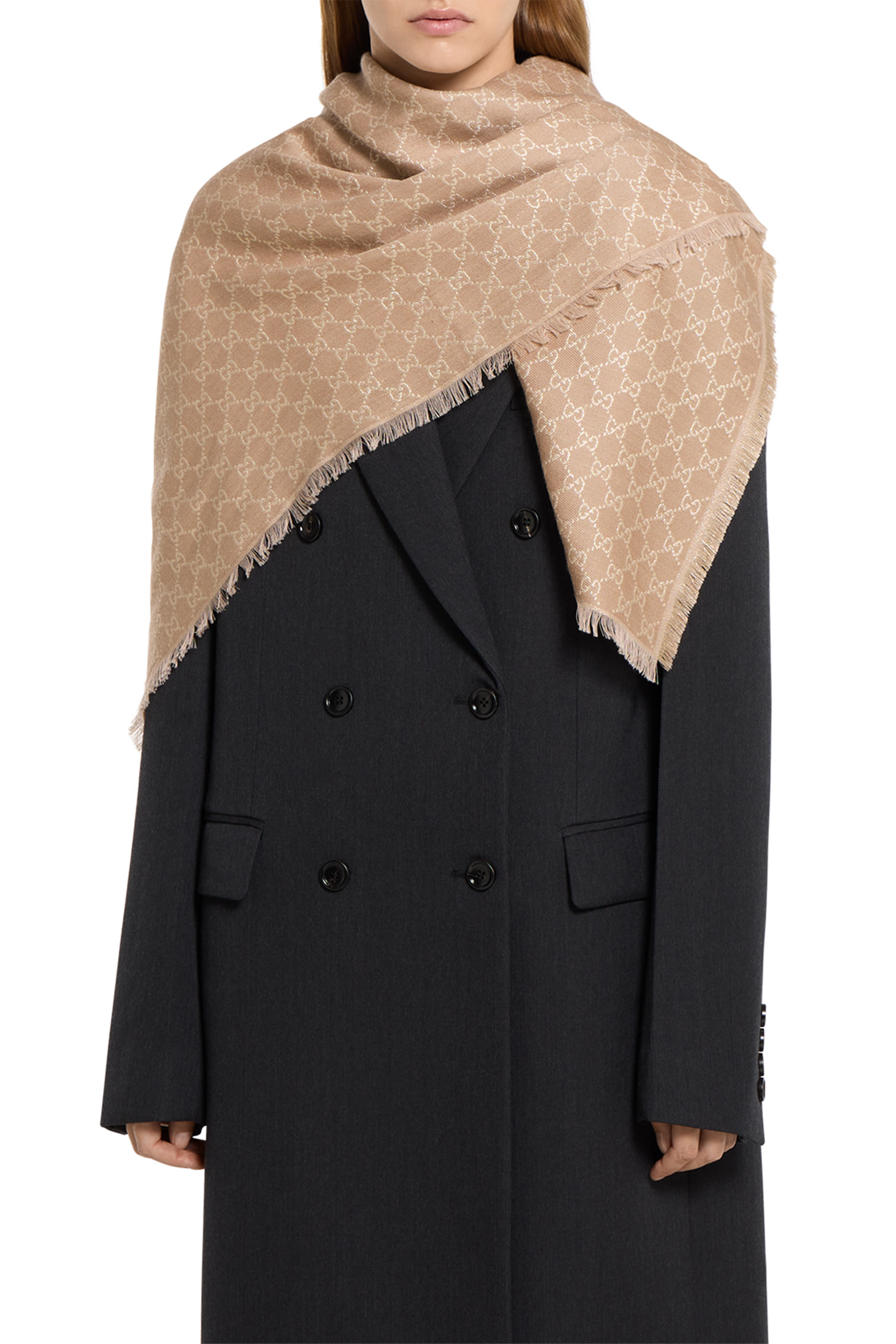Printed GG Cotton Wool Lamé Shawl