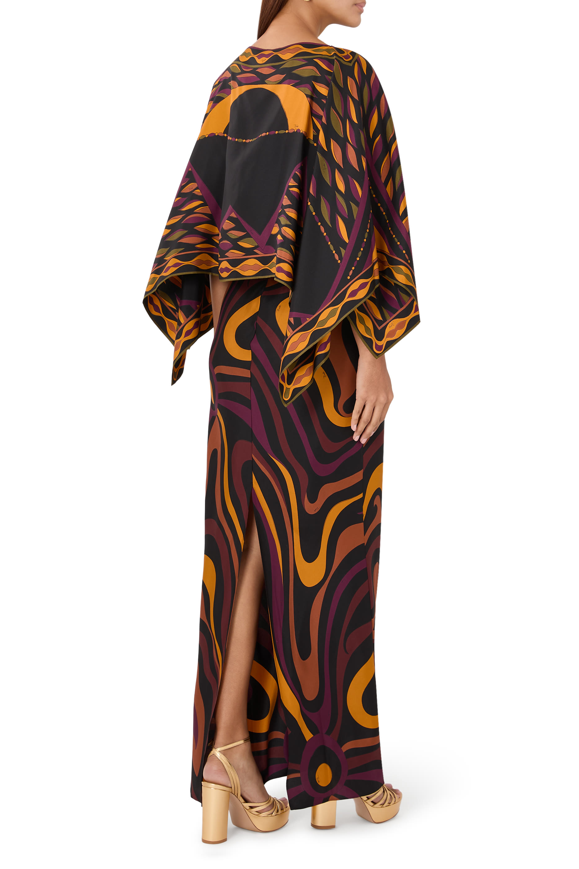 Marmo Print Cape Dress