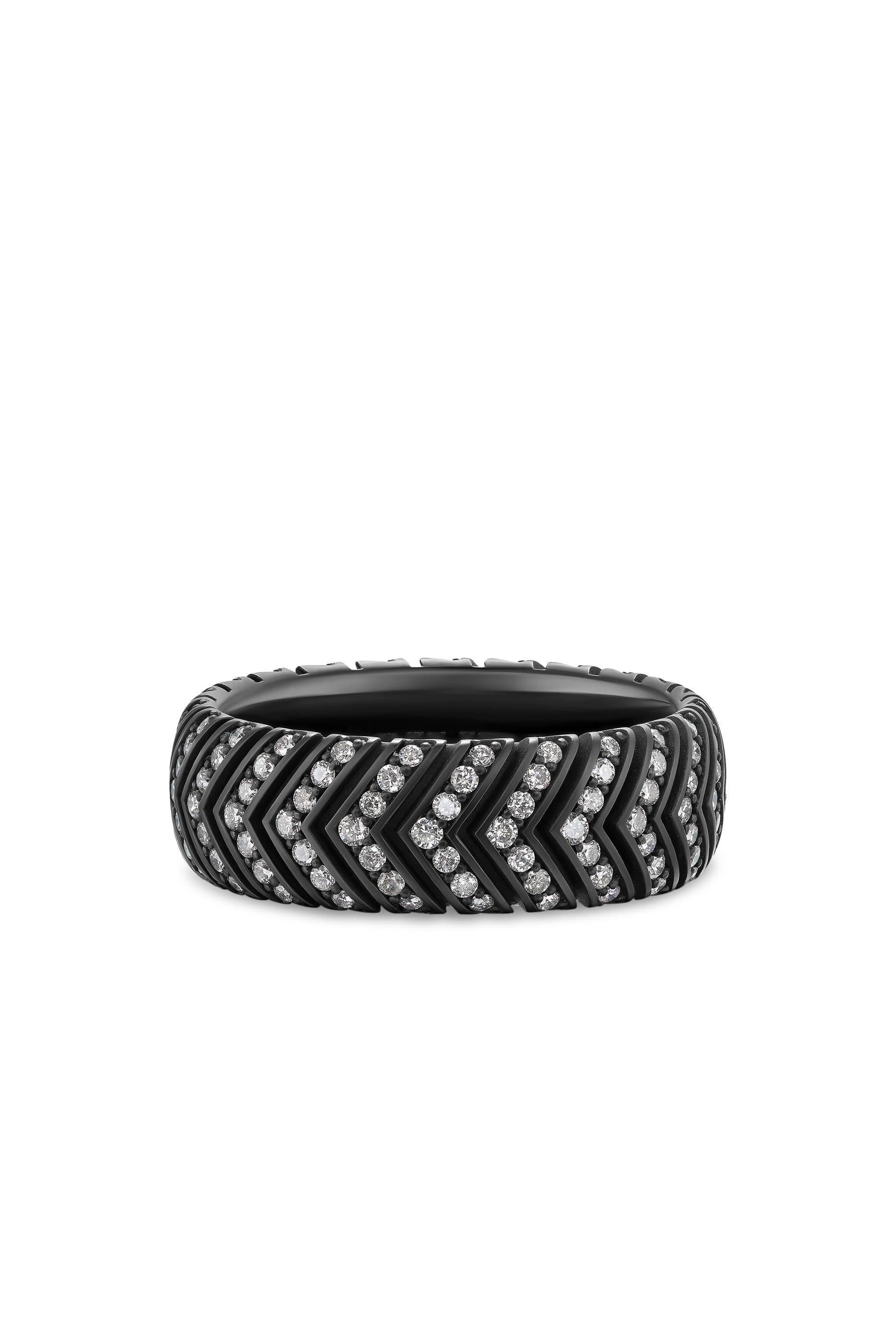 Chevron Pavé Band Ring, Titanium & Diamonds
