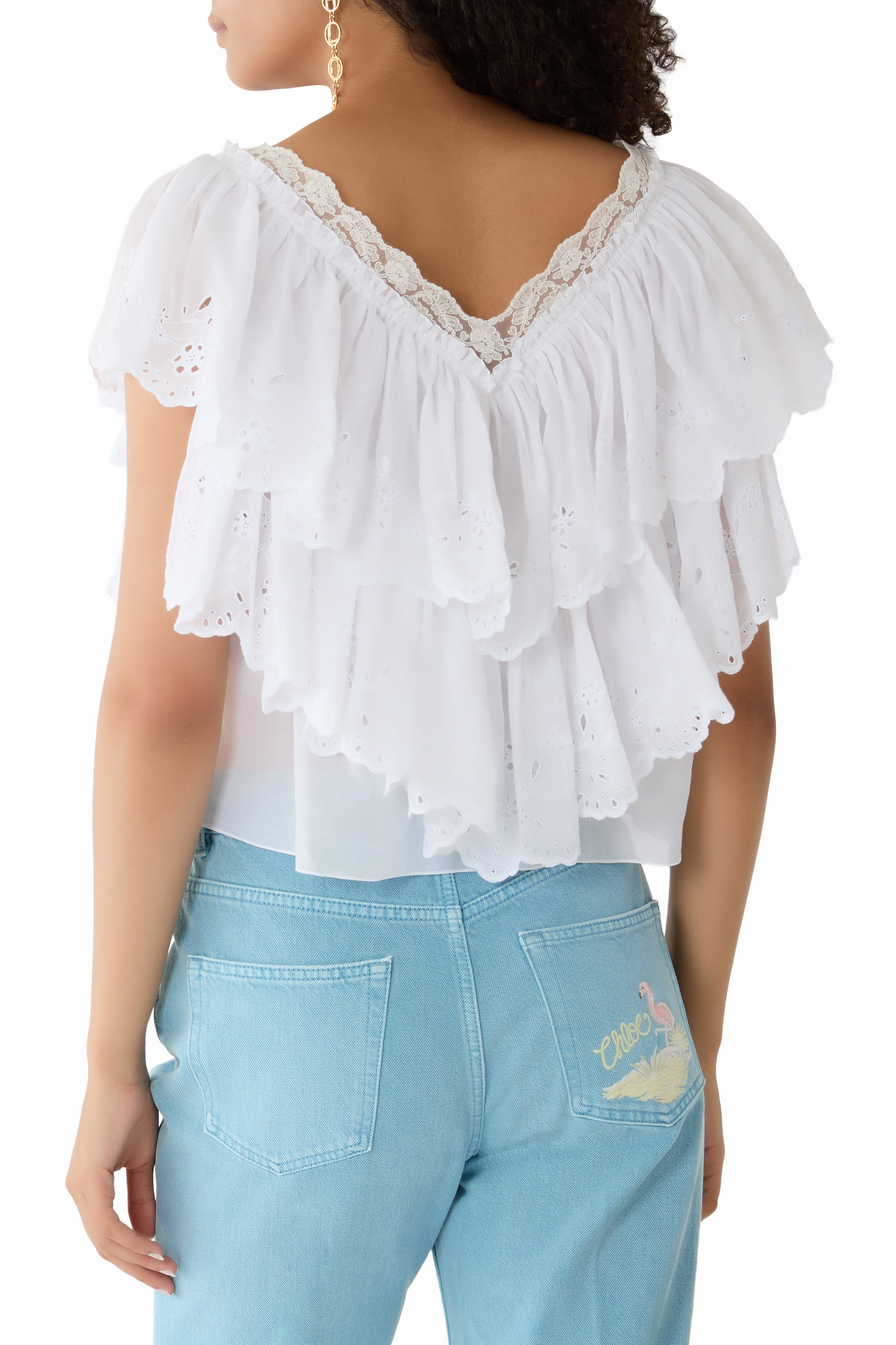 Cropped V-Neck Ruffle Top 