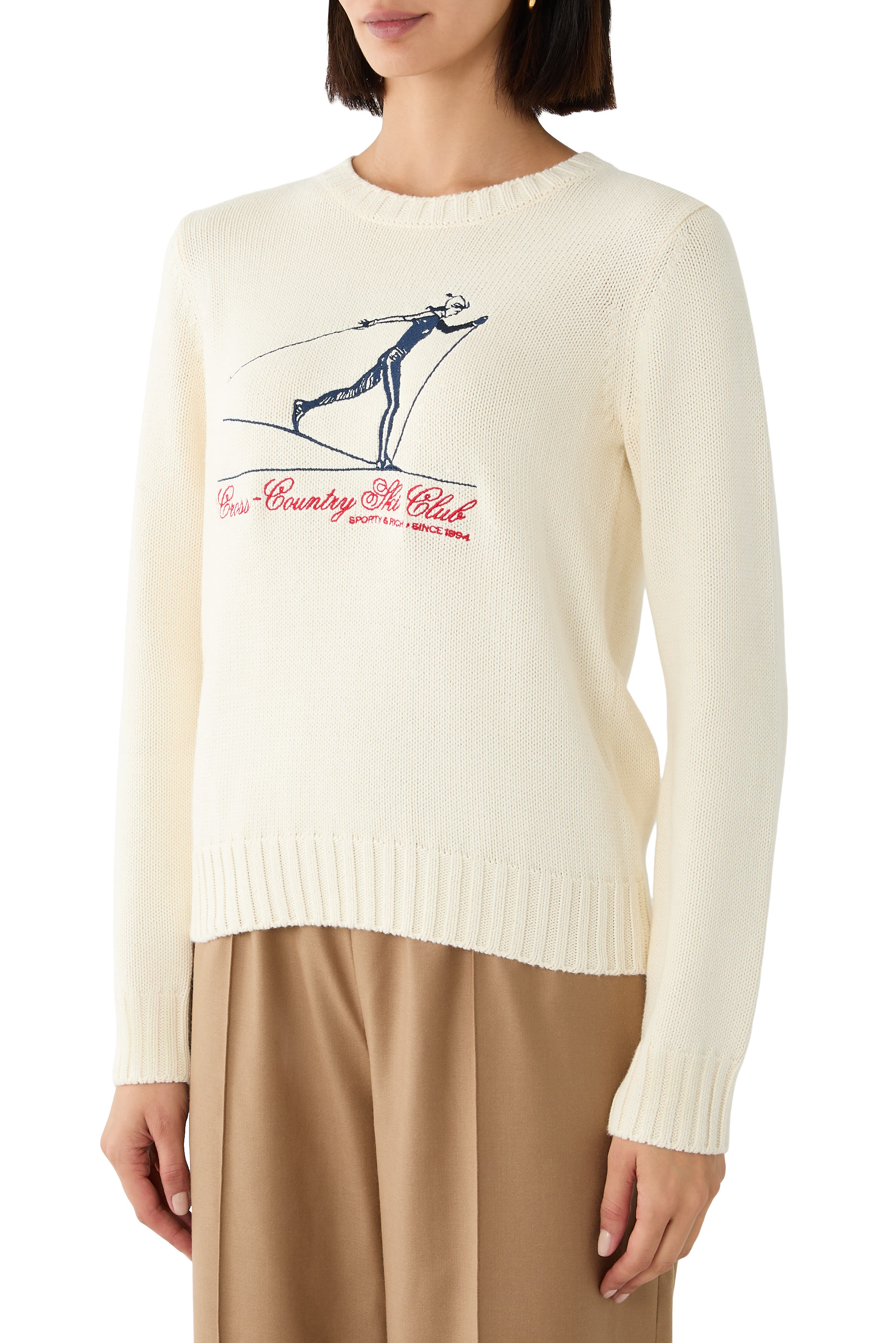 Graphic-Print Ribbed-Trim Sweater