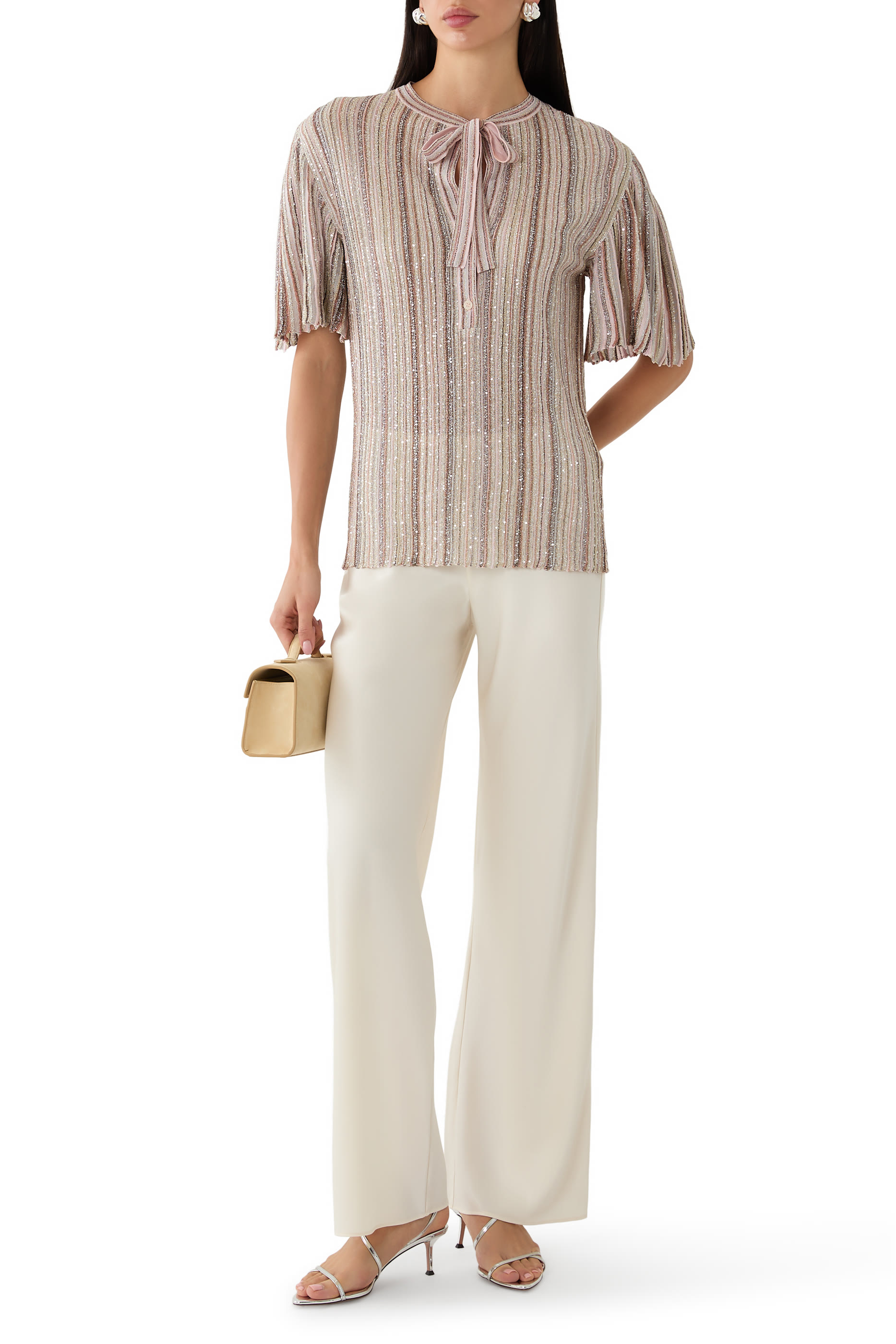 Self-Tie Detail Low V-Neckline Top