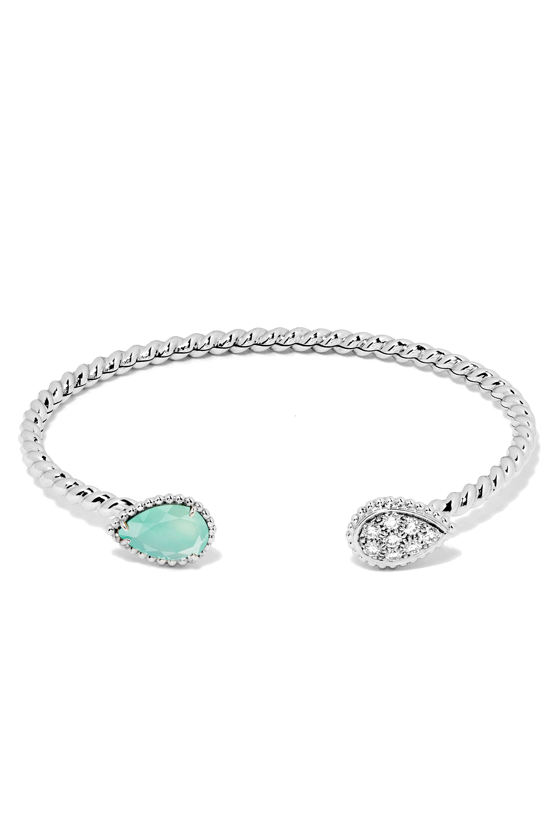 Serpent Boh&egrave;me Double Motif Bracelet, Set With An Aquaprase, Paved With Diamonds, 18k White Gold