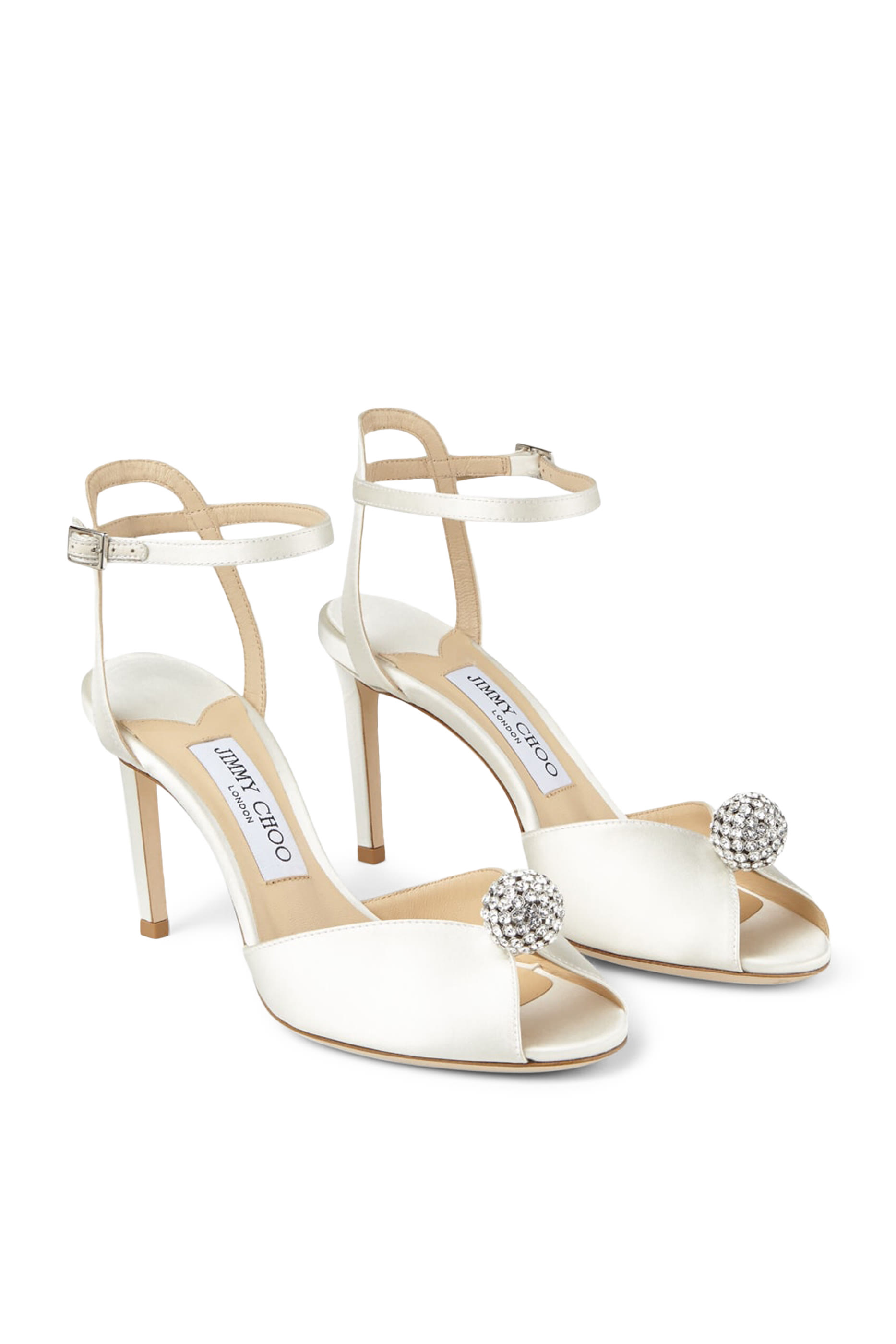  Sacora 85 Satin Sandals with Crystal-Embellished Sphere