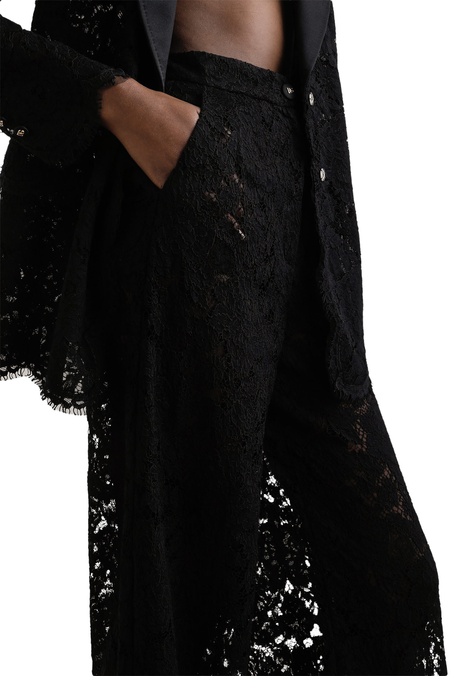 Cordonetto Lace Trousers with Flower Motif 