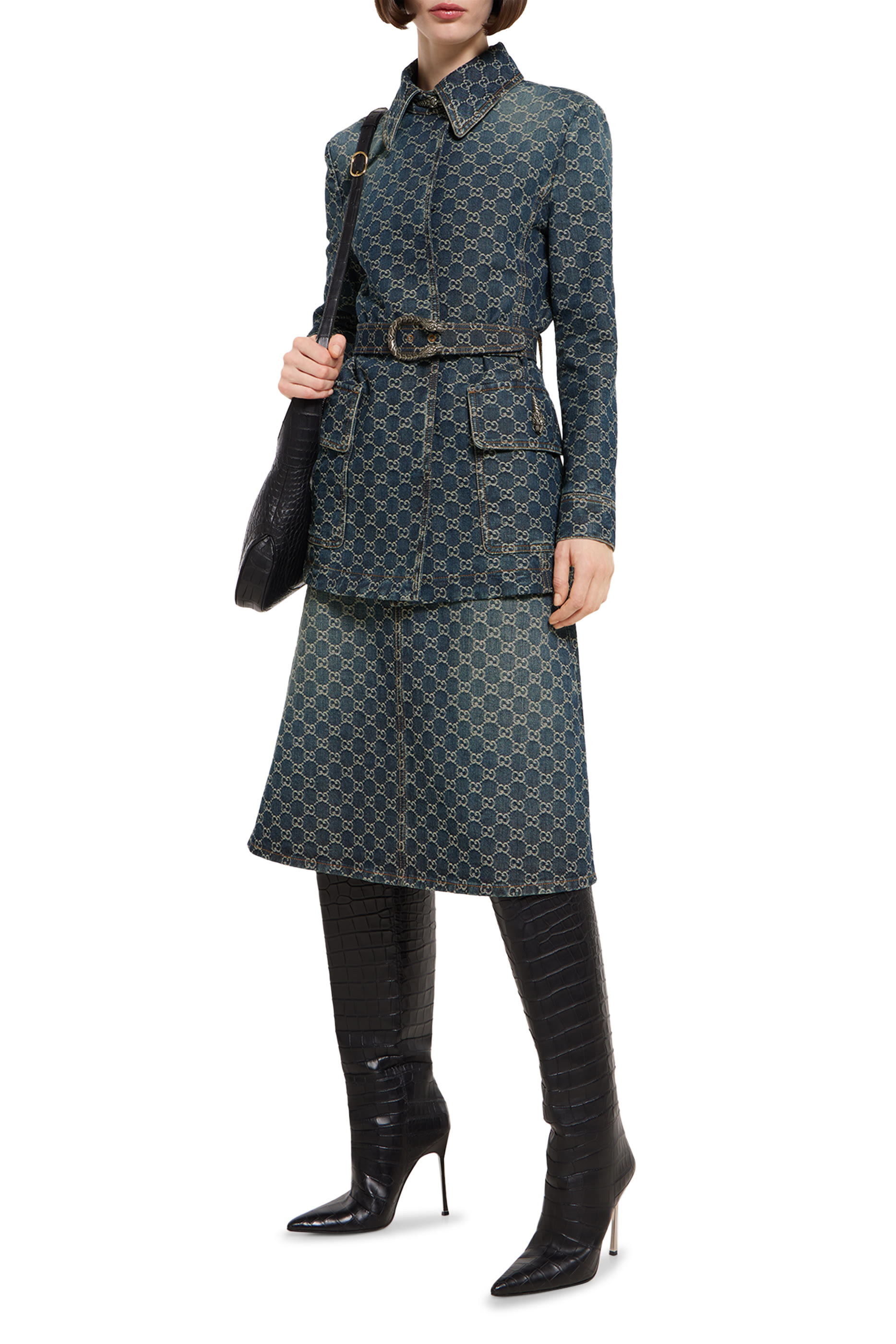 GG Cotton Denim Jacquard Skirt