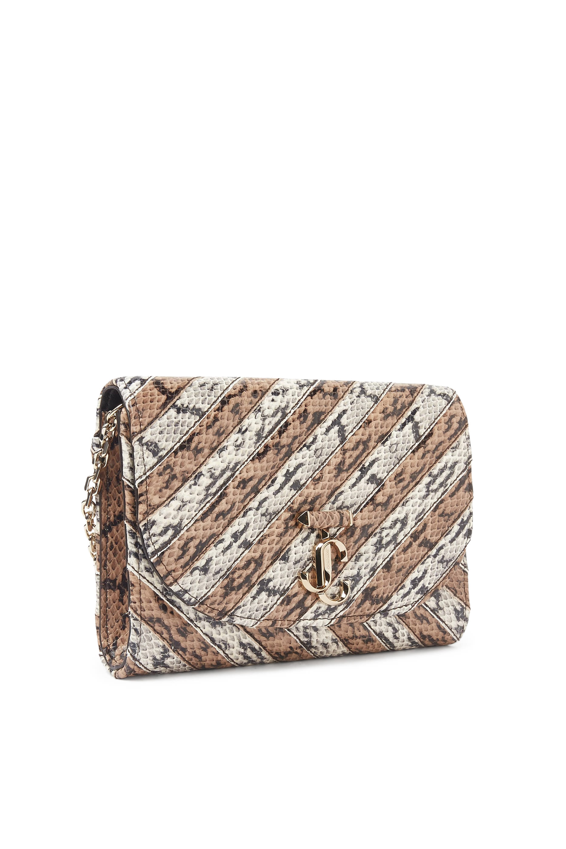 Curve Quilted Metallic Leather Clutch with Chain
