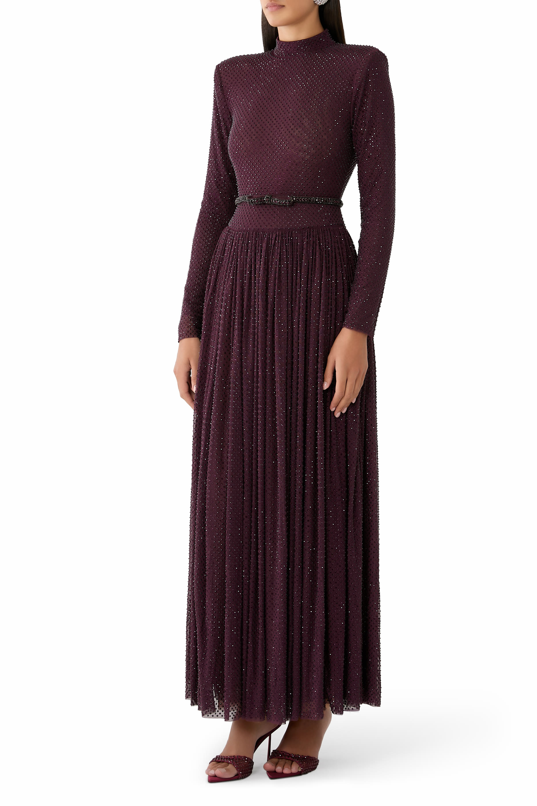 Rhinestone Long Sleeves Maxi Dress