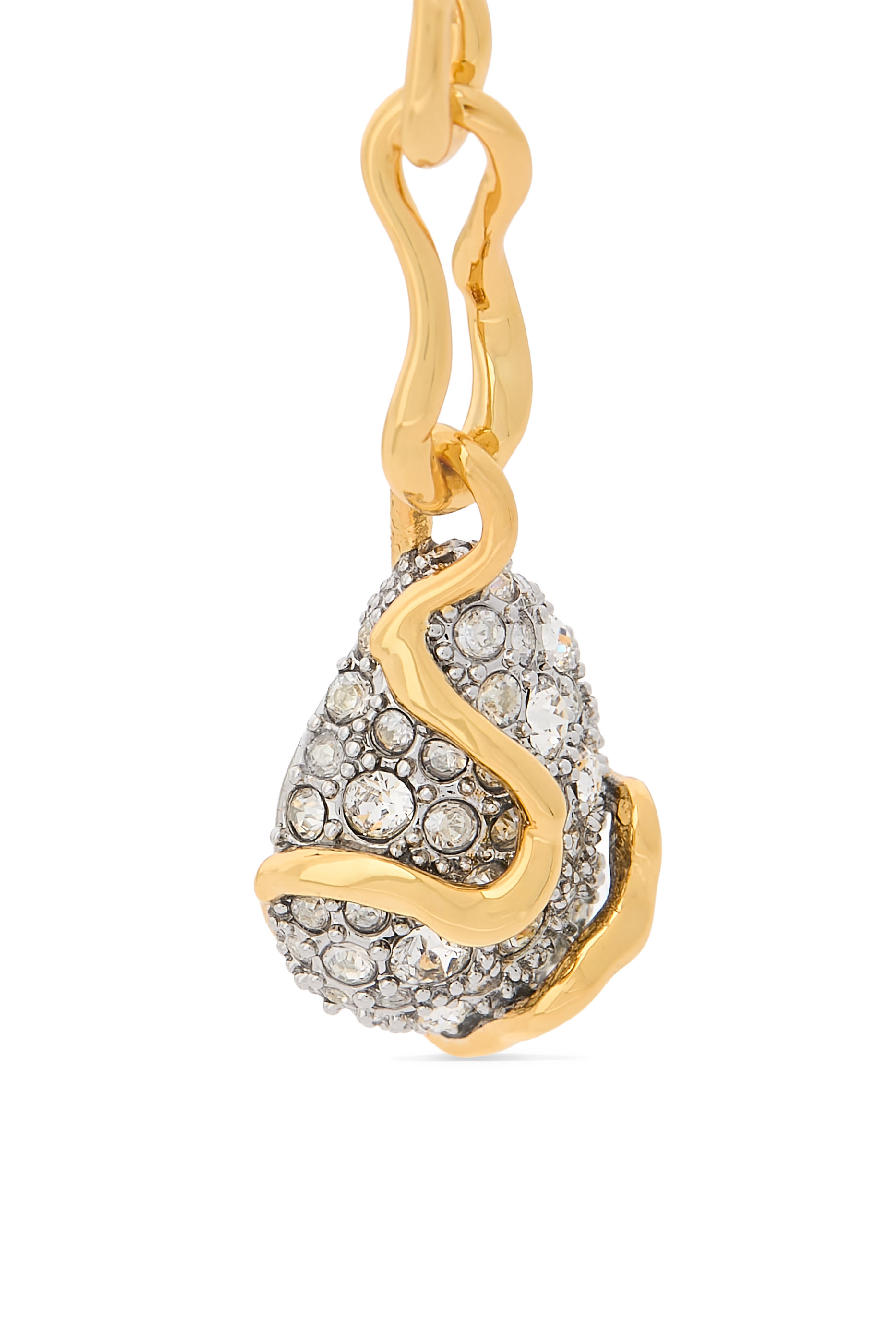 Solanales Crystal Linked Pebble Earrings, 14K Gold Plated Brass, Rhodium-tone Plated Brass & Crystal