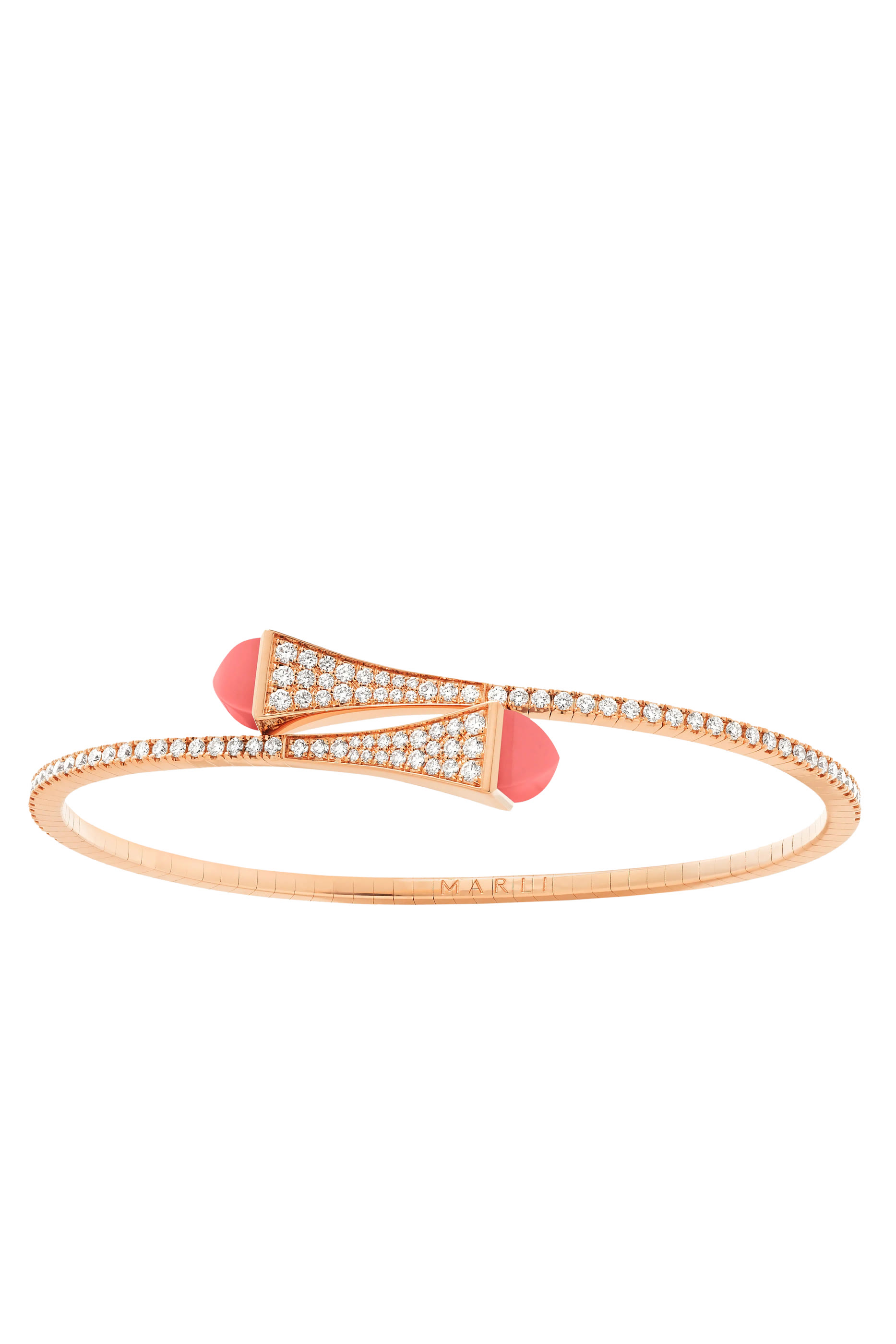 Cleo Midi Bangle, 18k Pink Gold with Coral & Diamonds