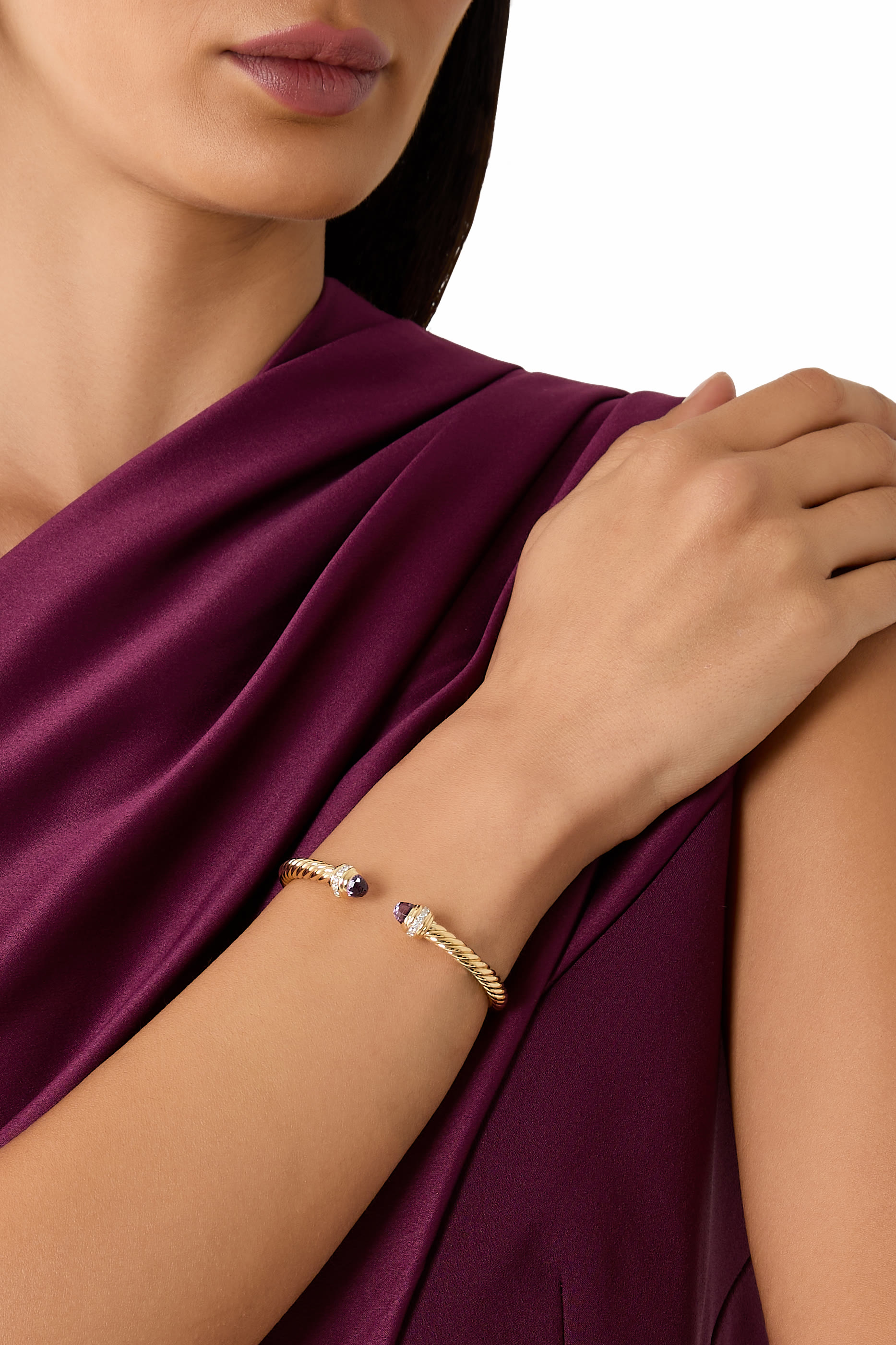 Classic Cablespira® Bracelet, 18K Yellow Gold, Amethyst & Diamonds