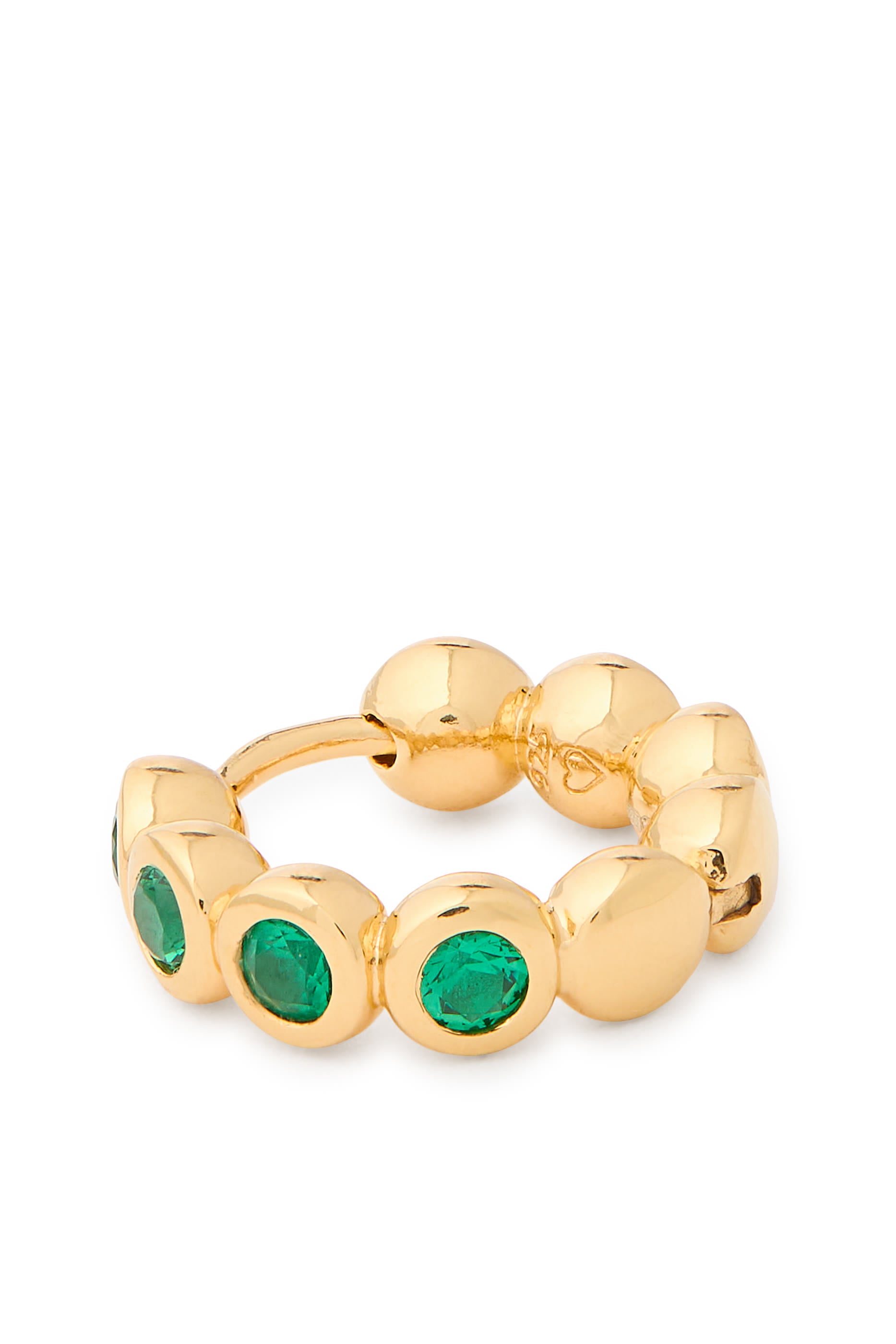 Tennis Small Hoop Earrings, 18k Recycled Gold Plated on Brass & Emerald Green Nano-Crystal