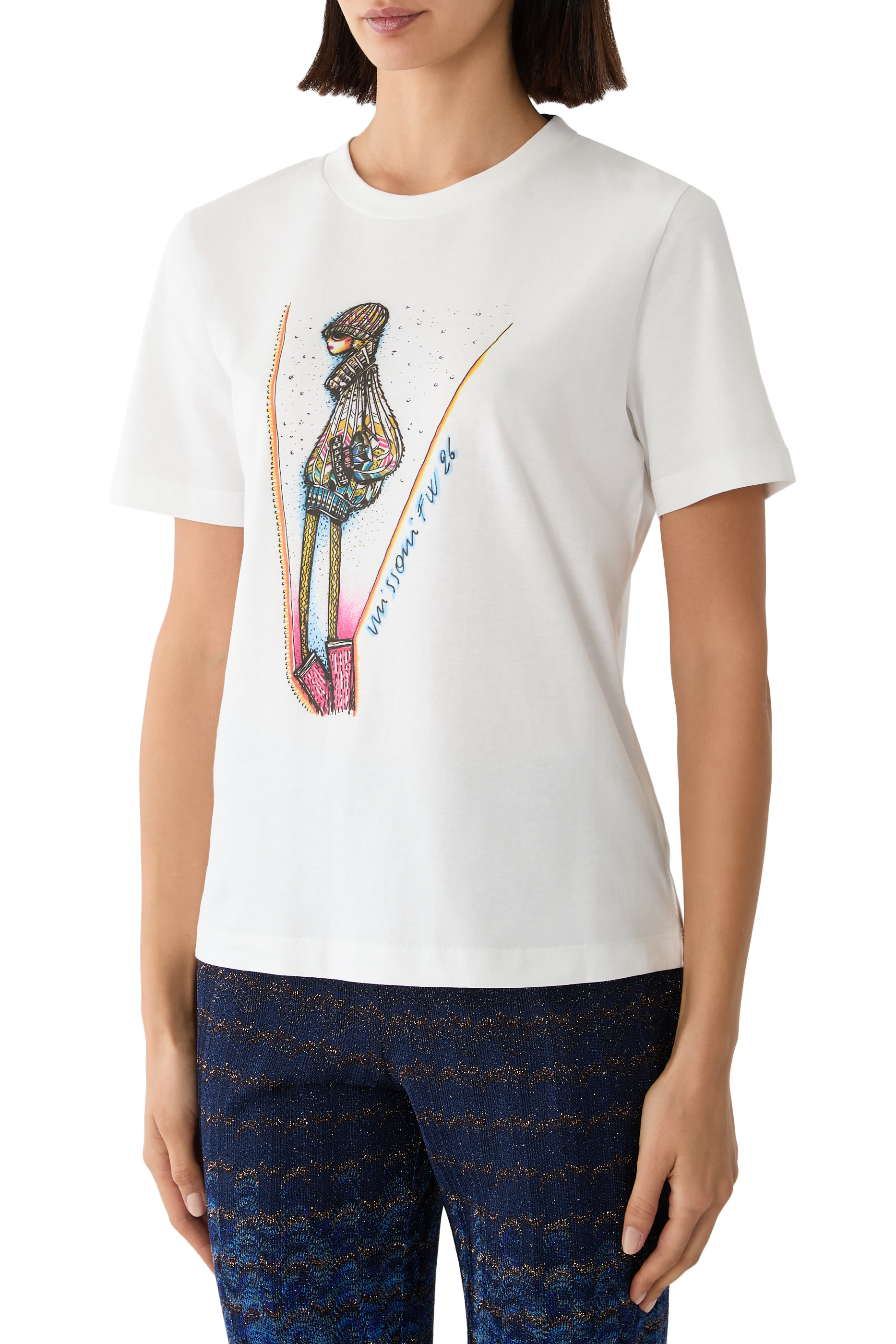 Printed Cotton Jersey Crewneck T-Shirt 
