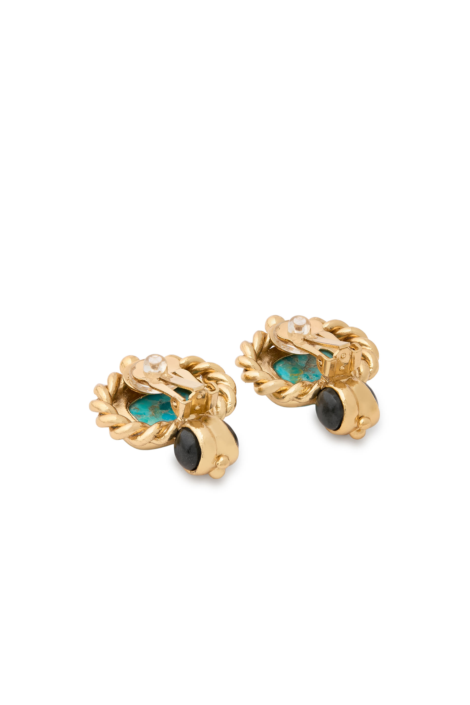Amarante Earrings, Gold-Plated Brass & Cabochon Gemstones
