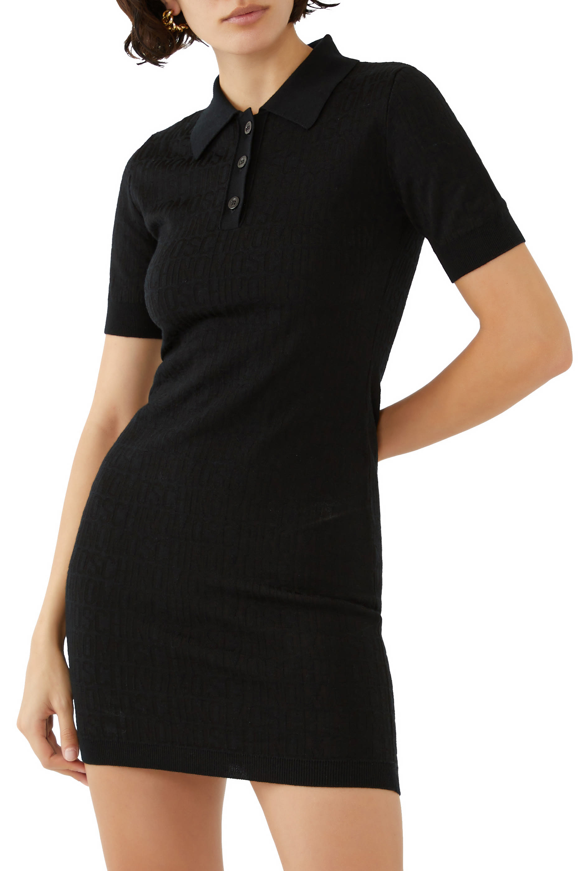 Logo Jacquard Knit Polo Mini Dress