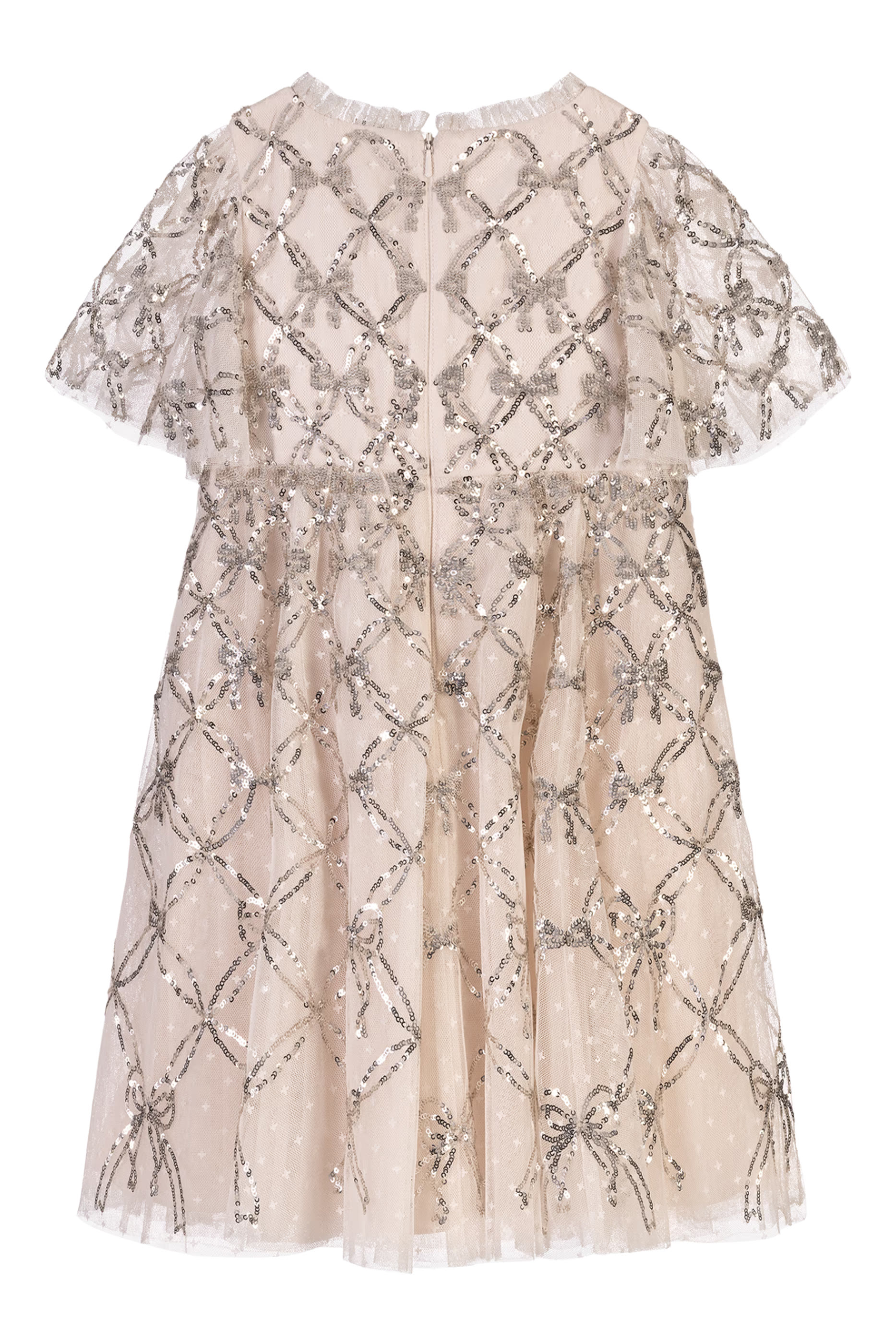 Kids Bow Lattice Short Sleeve Dress 