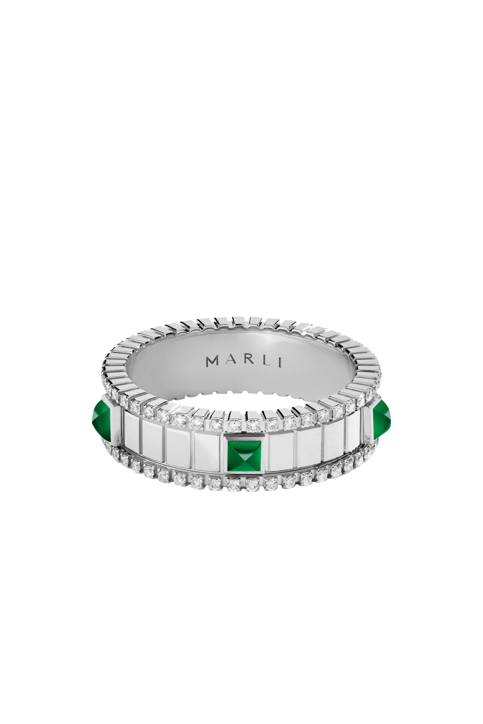 LIFE Diamond Spinning Ring, 18k White Gold & Diamonds, Agate Stone