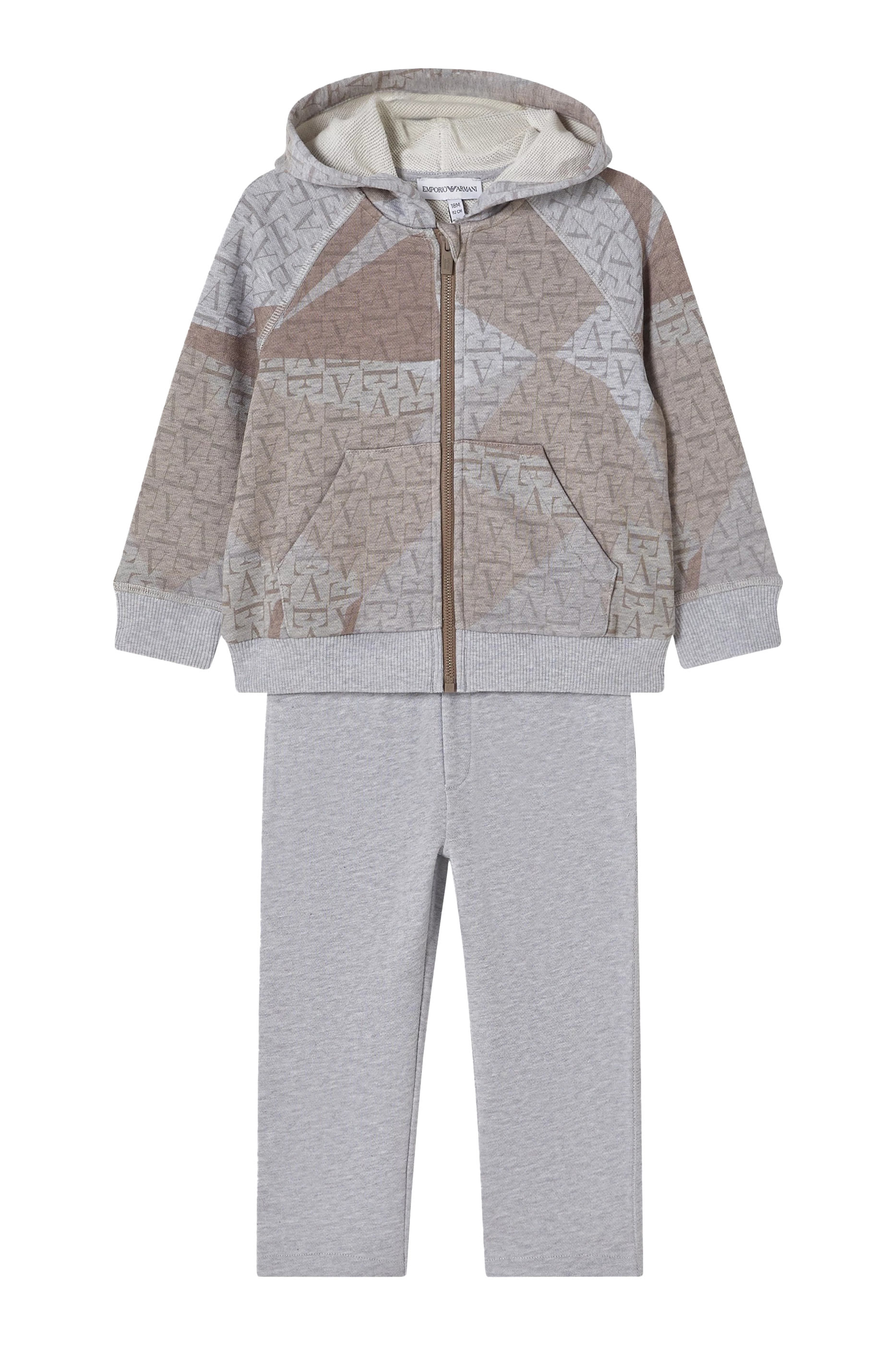 Kids  Hooded Zip-Up Cotton Tracksuit with All-Over Logo Print