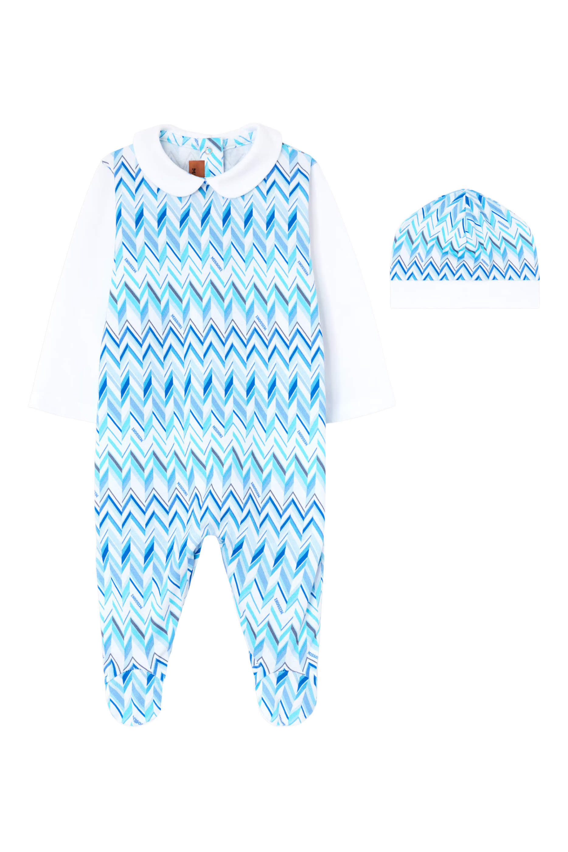 Kids Chevron Jersey Peter Pan Collar Babygrow & Hat Set