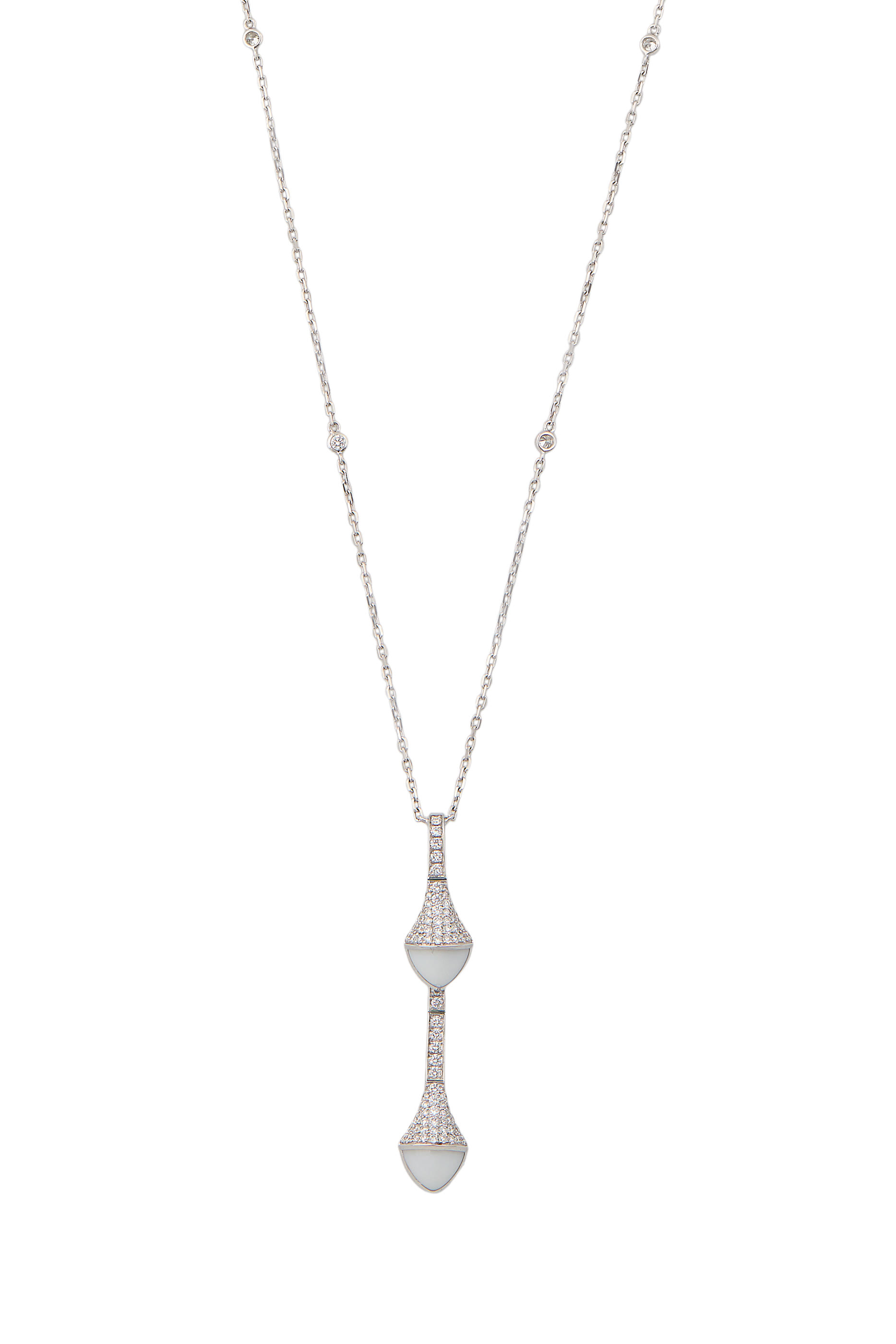 Cleo Long Chain Drop Pendant Necklace, 18k White Gold, Agate & Diamonds