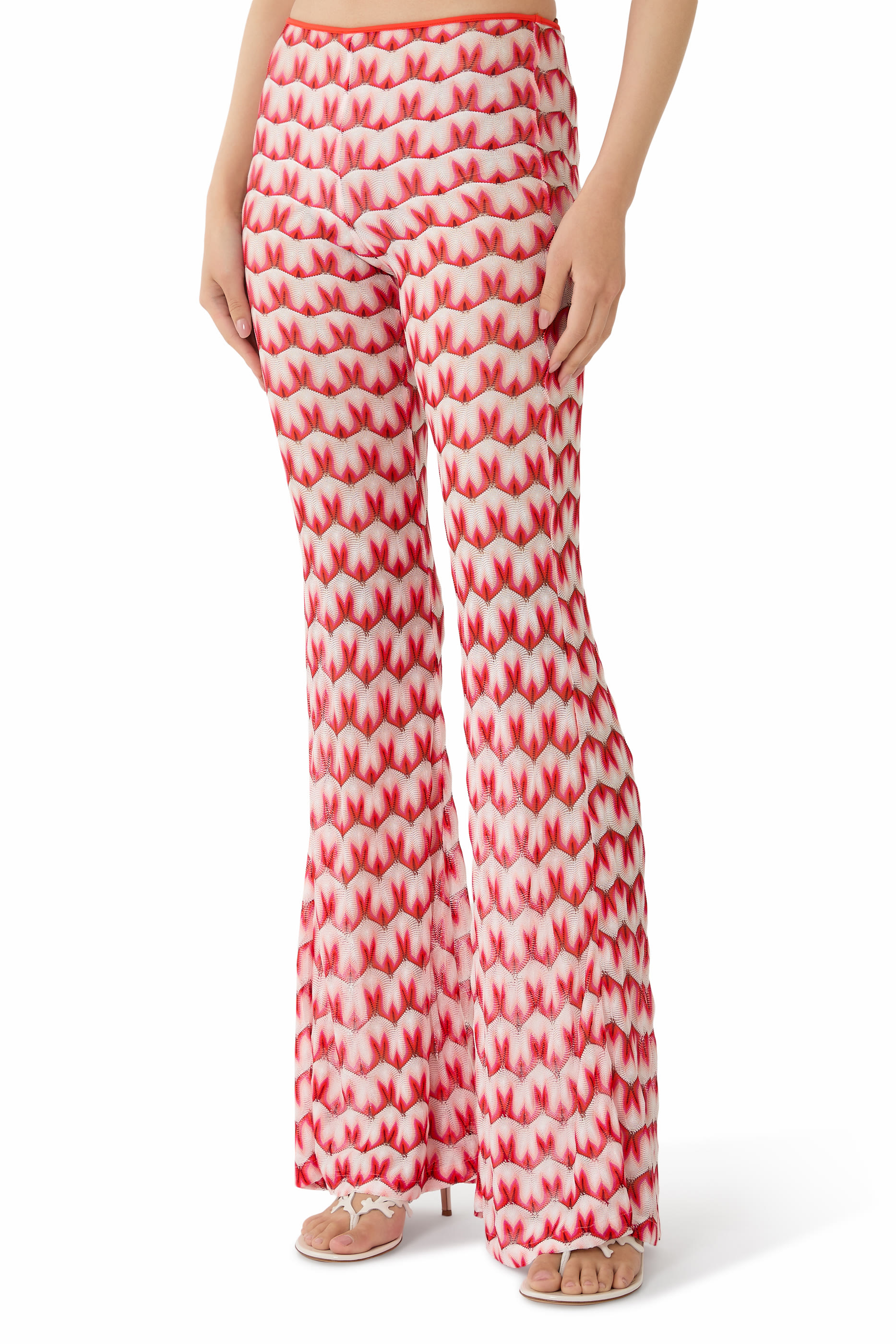 Flared Trousers in Floral-Pattern Viscose