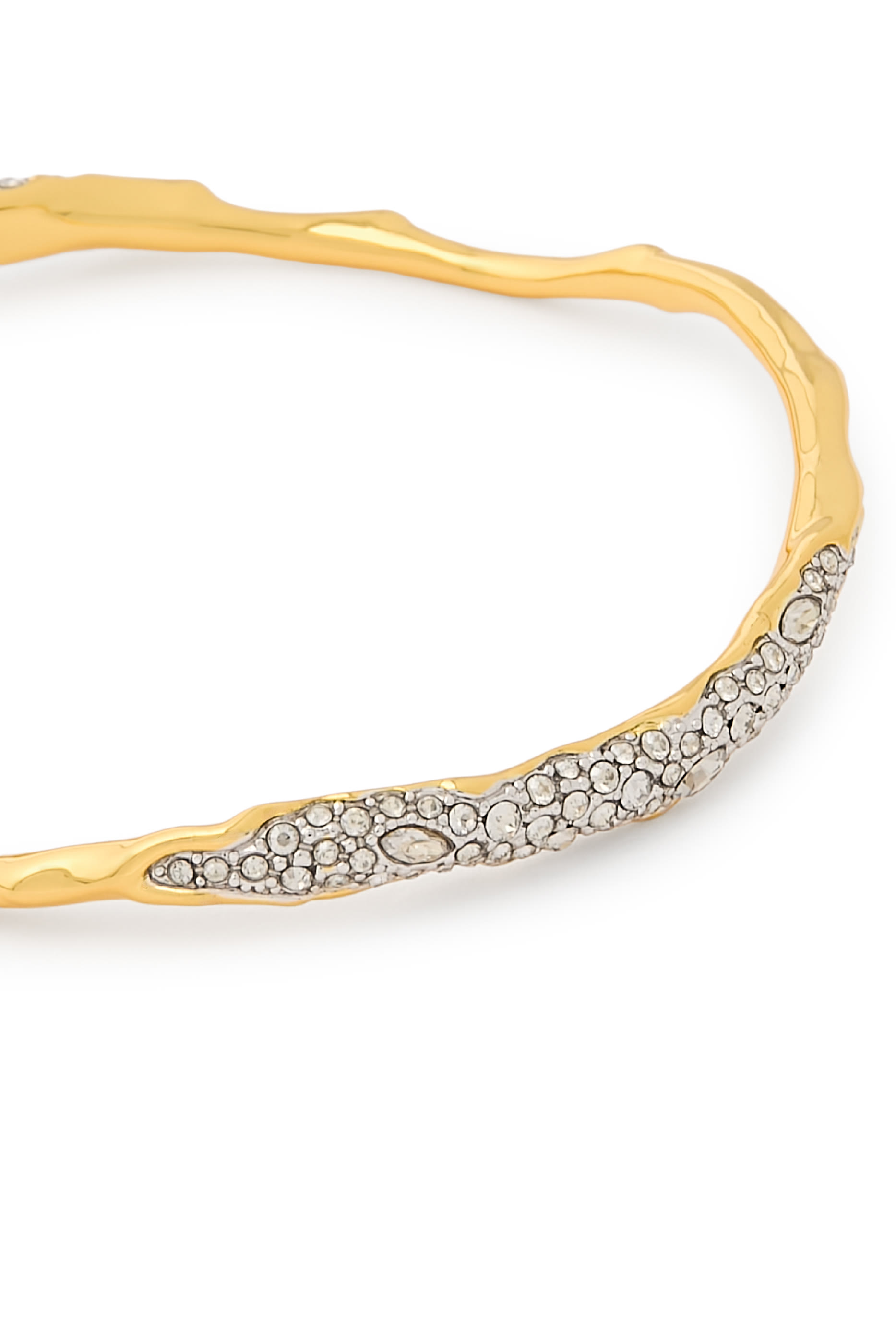Solanales Skinny Bangle Bracelet, 14K Gold-Plated Brass, Rhodium-tone Plated Brass & Crystal