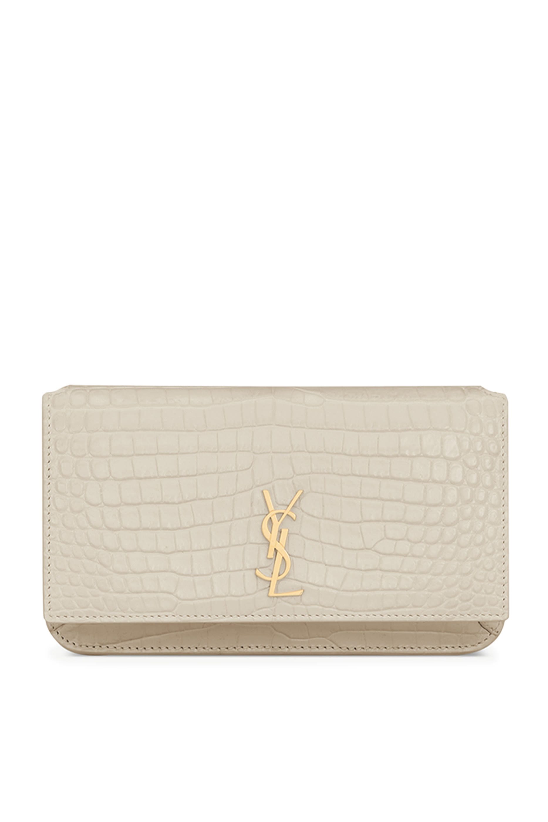  Cassandre Phone Holder in Shiny Crocodile-Embossed Leather