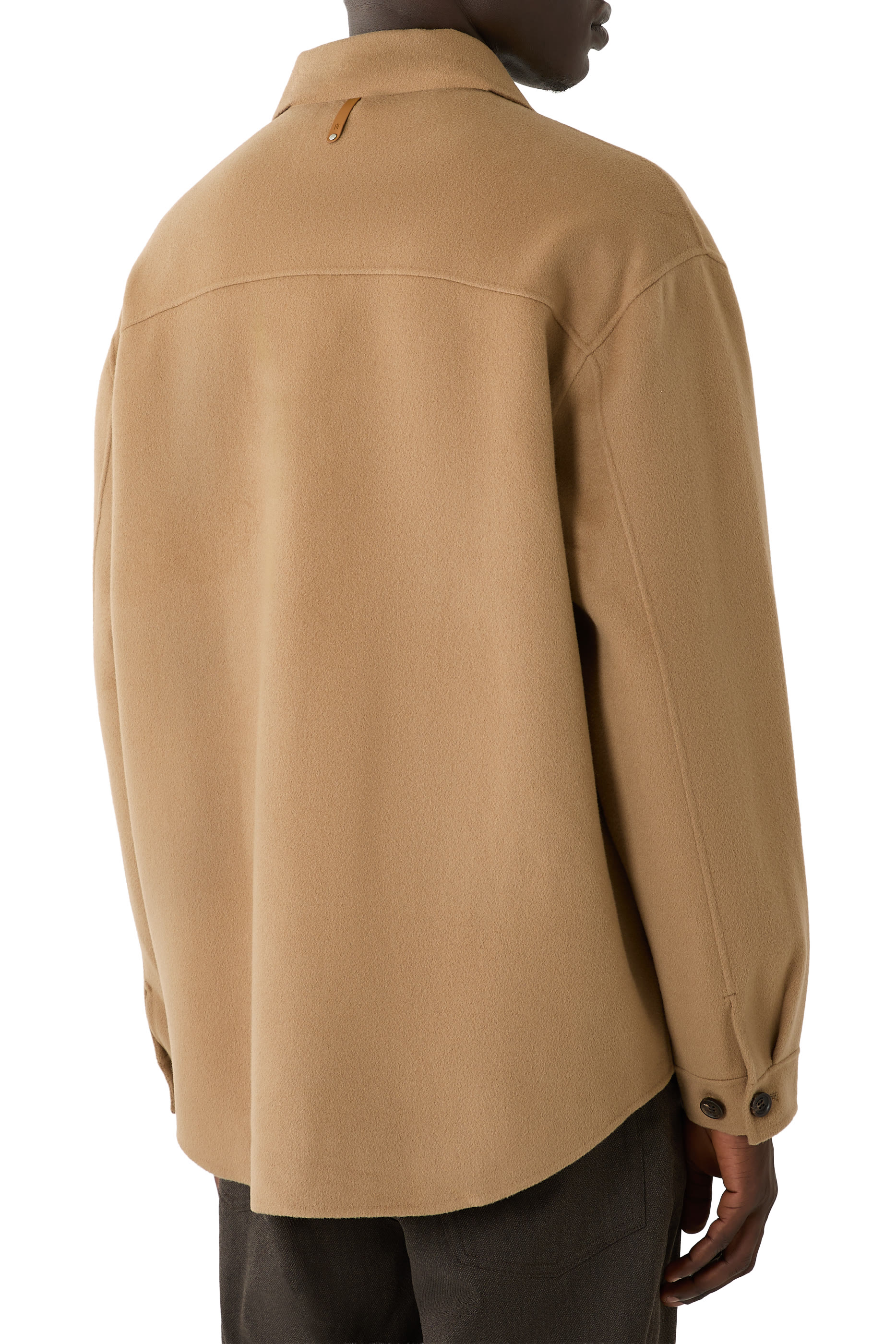  Emmanuel Double-Face Wool Overshirt with Leather Patch Pocket