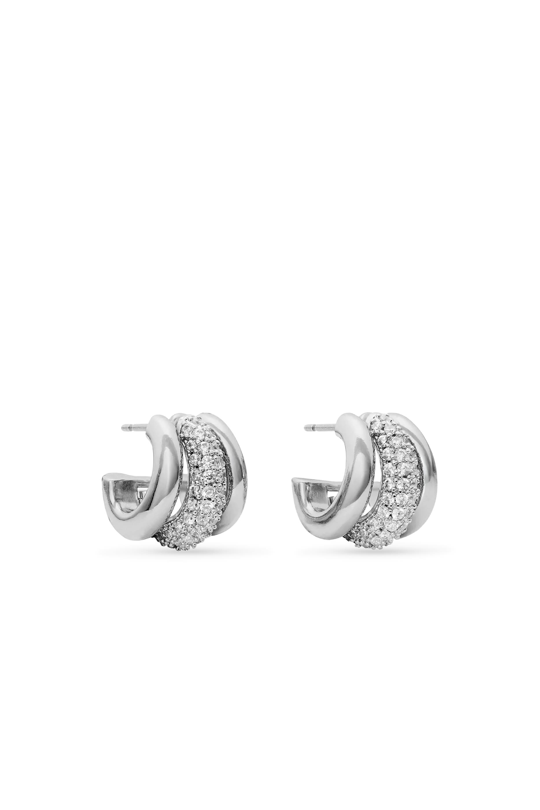 Tiny Twinkles Pave Trio Huggies, Titanium & Cubic Zirconia