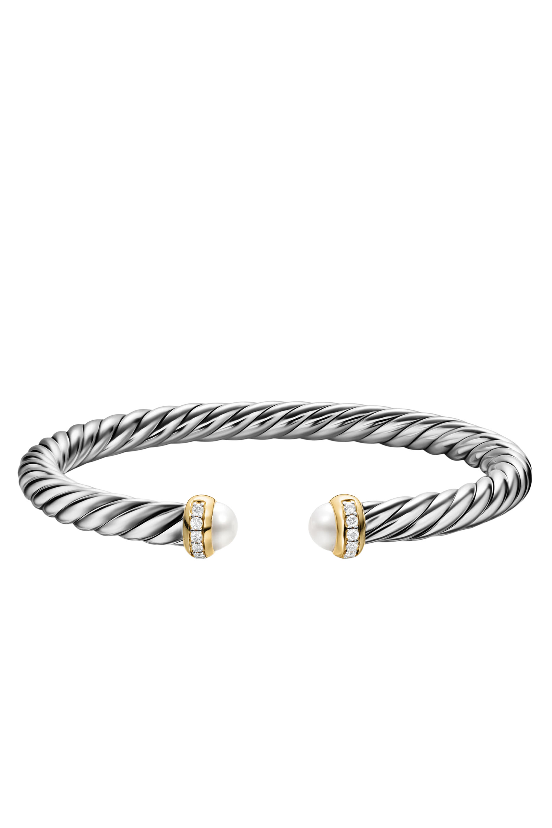 Cable Flex® Bracelet, Sterling Silver with 14K Yellow Gold, Pearl & Diamonds