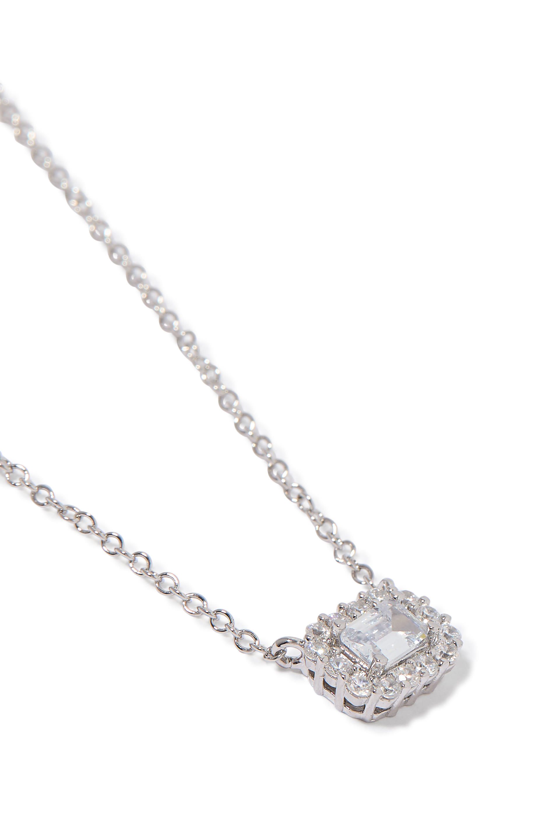 Pendant Necklace and Earrings Set, Rhodium Plated Brass  & Cubic Zirconia