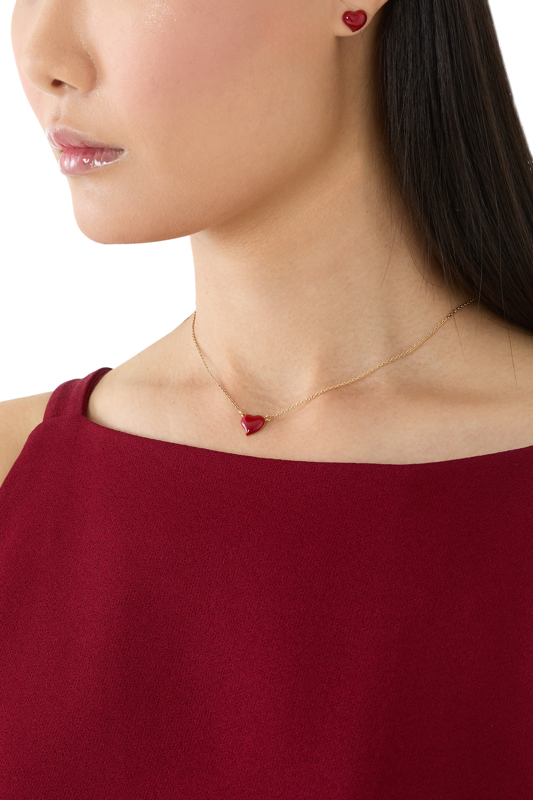 Amour Enamel Pendant Necklace, Plated Metal & Enamel