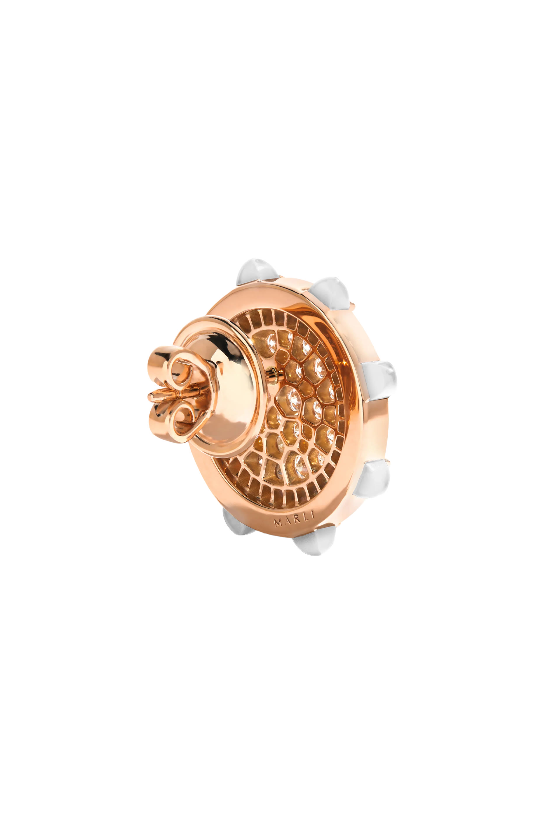 Tip-Top Statement Stud Earrings, 18k Rose Gold, White Agate & Diamond