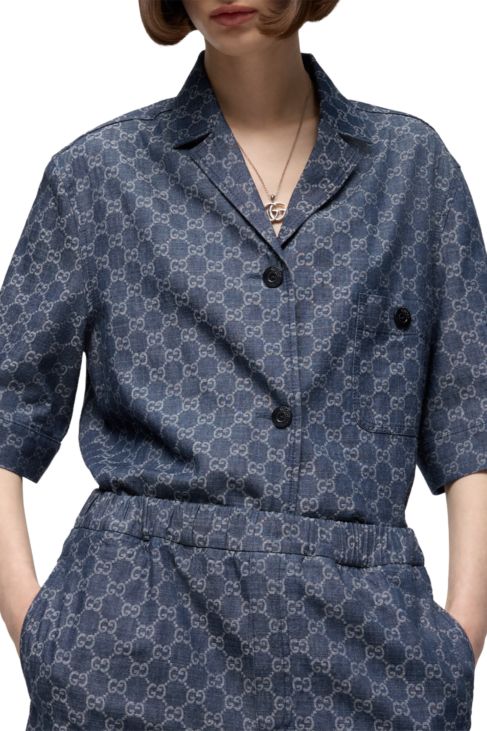GG Cotton Denim Jacquard Shirt
